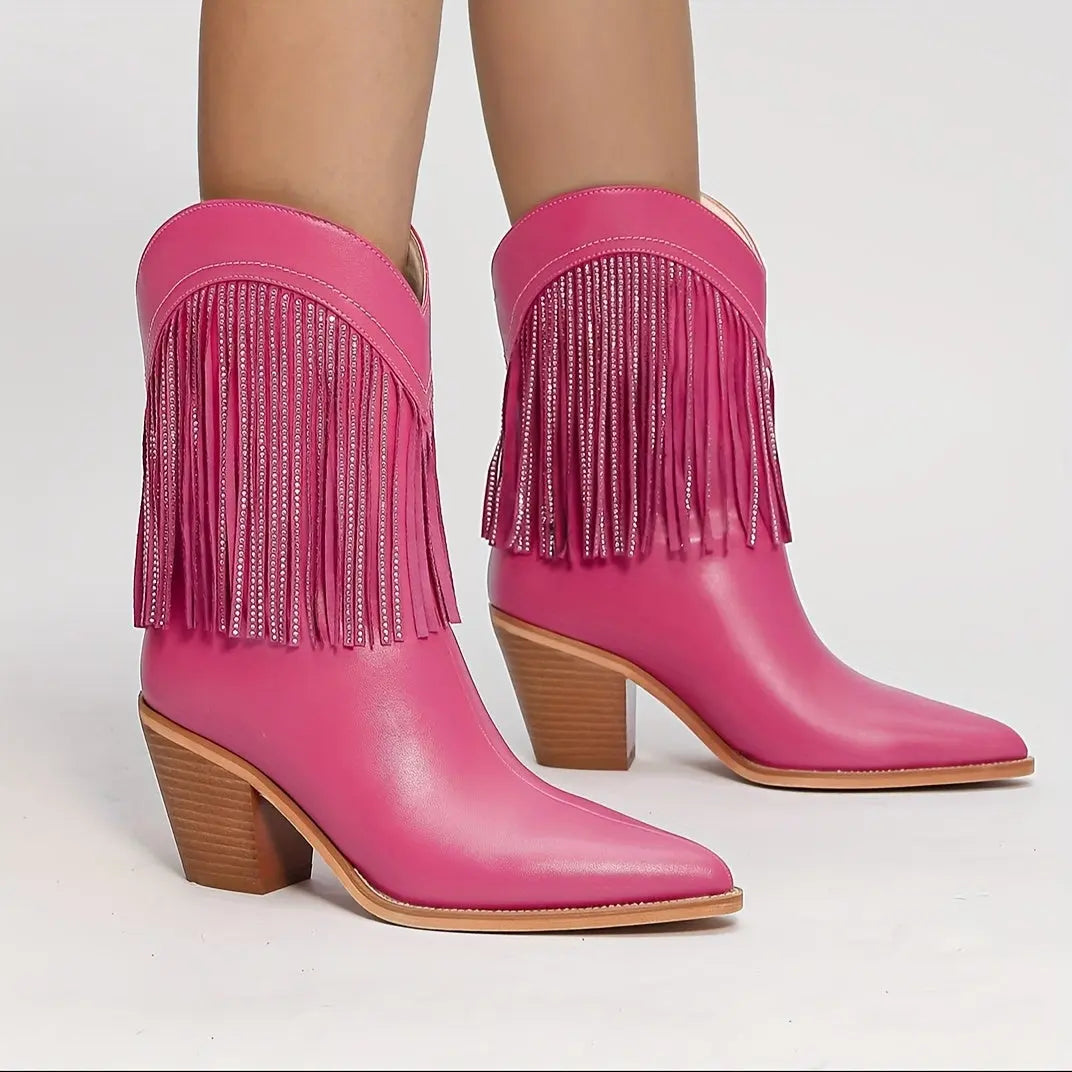 Rhinestone Crystal Fringe Western Boots Toshe Women's Fashions