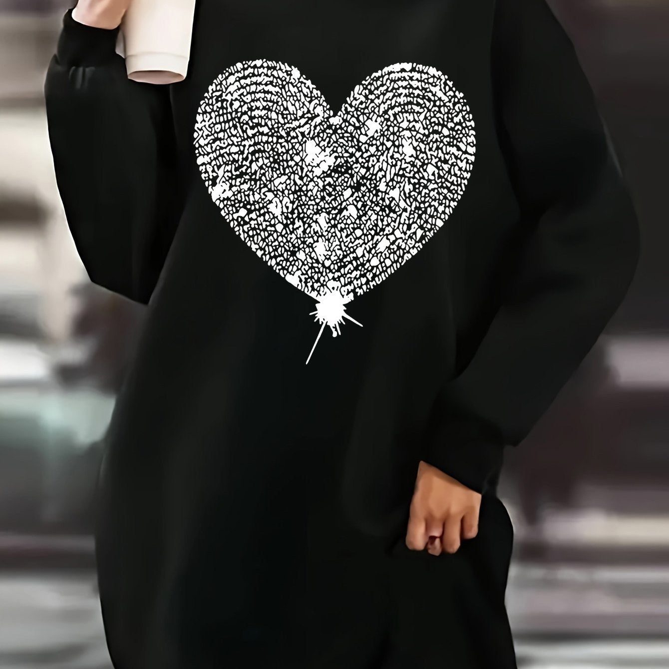 Black Rhinestone Heart Crew-Neck Sweater Dress – Sparkle Accent Knit Mini