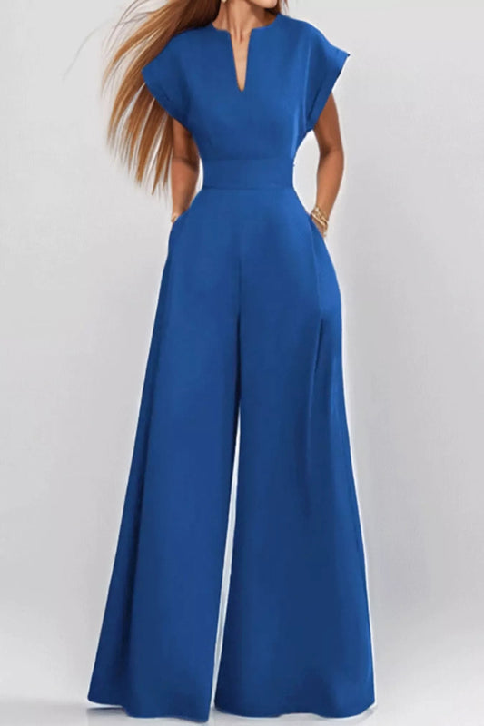 Notched wide-leg jumpsuit by Trendsi, featuring a stylish design and comfortable fit, shown in a full-body view.