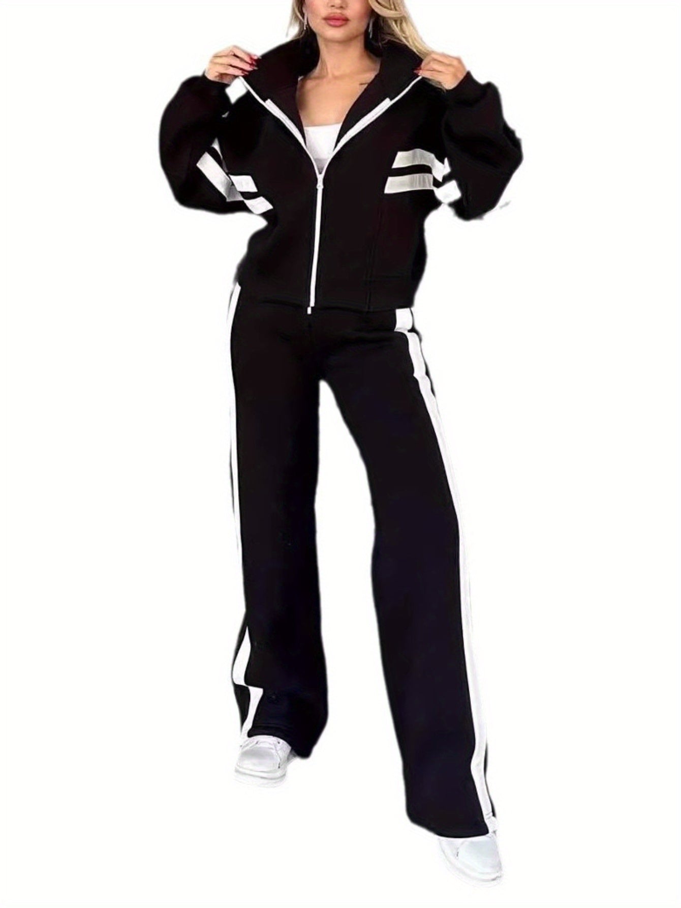 Striped Zipper Jacket and Pants Set