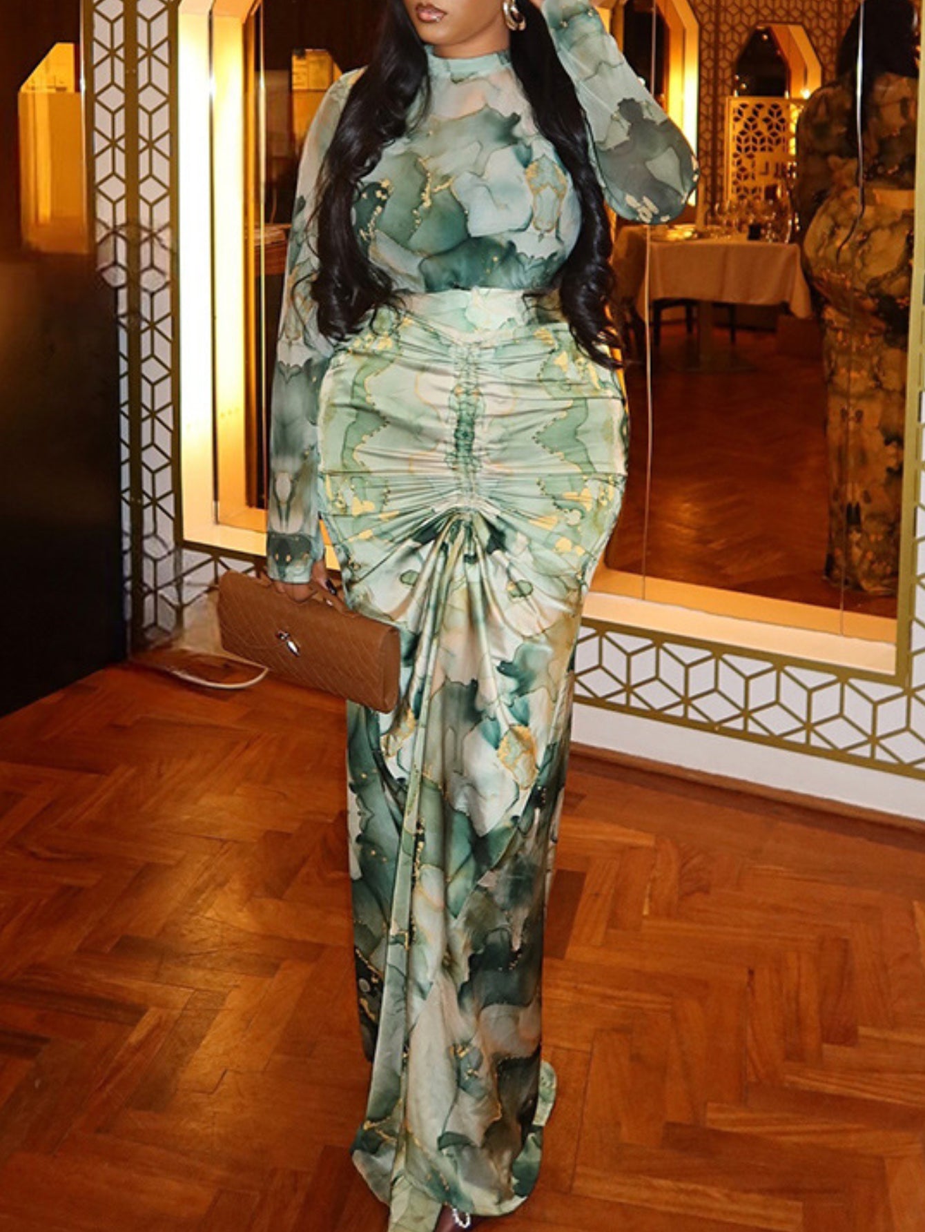 Tie-Dye Mermaid Maxi Dress with Smock Neckline