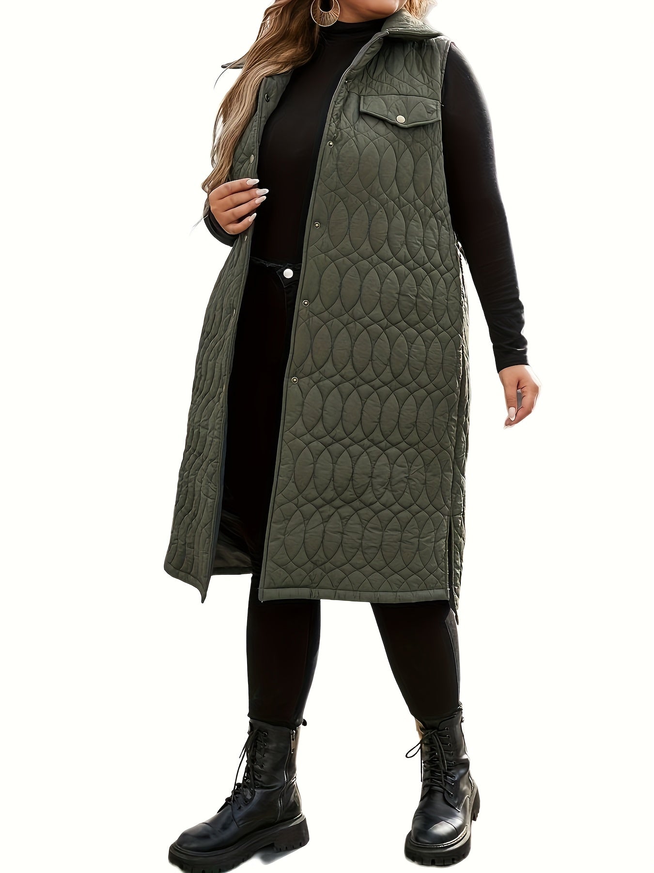 Quilted Army Green Sleeveless Vest