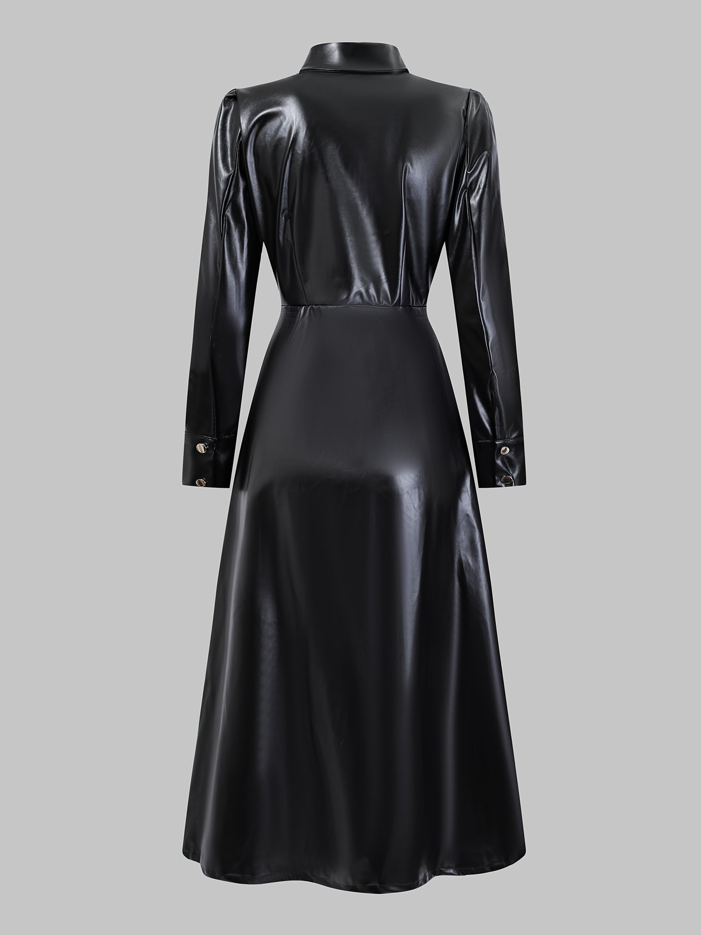 Faux Leather Long Trench Dress or Coat