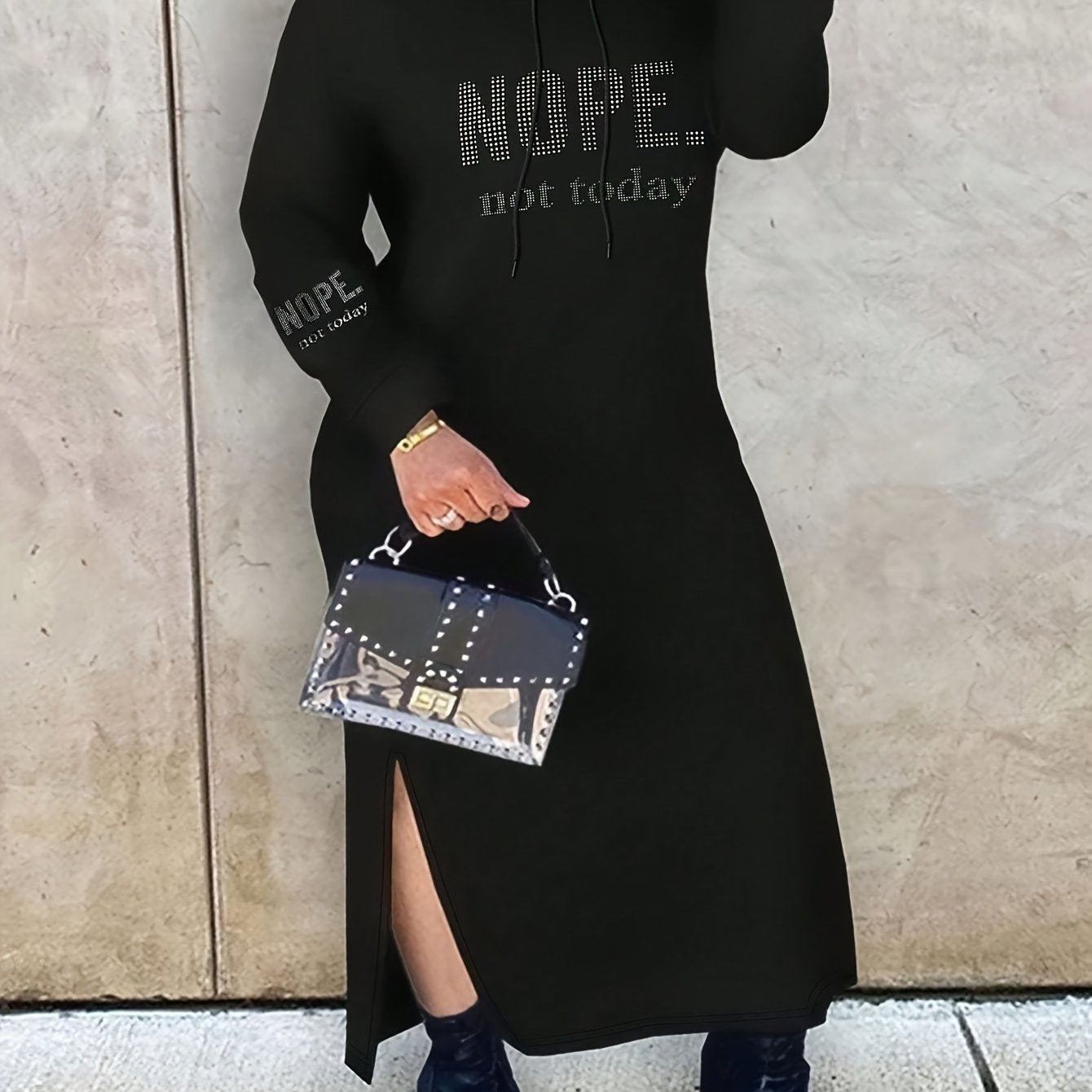 Oversized Hooded 'Nope, Not Today' Maxi Dress