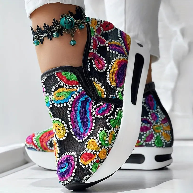 Abstract Print Wedge Sneakers Toshe Women's Fashions