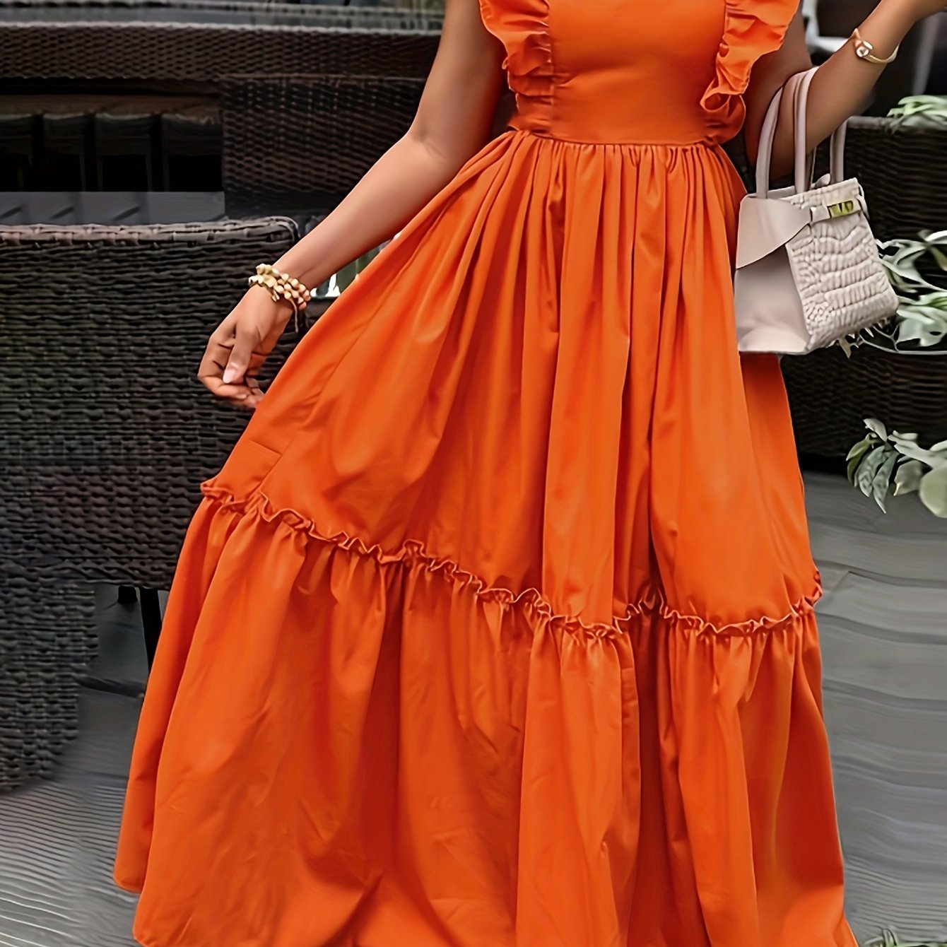 Bright Orange Cinched Waist Midi Dress – Flowy, Feminine & Sun-Kissed