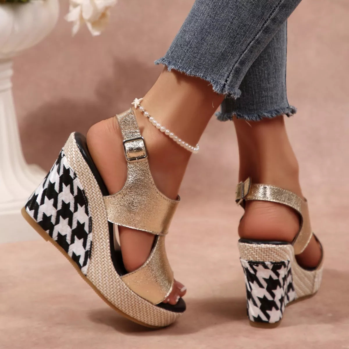 Open toe wedge sandals by Trendsi featuring a stylish design with a comfortable heel and neutral color for summer wear.