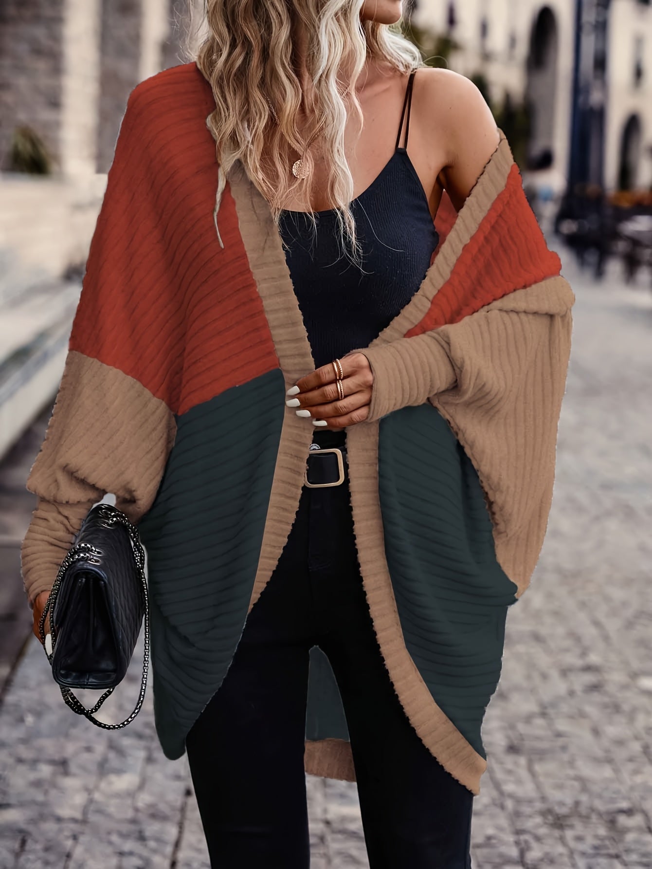 Color-Block Bat Wing Cardigan