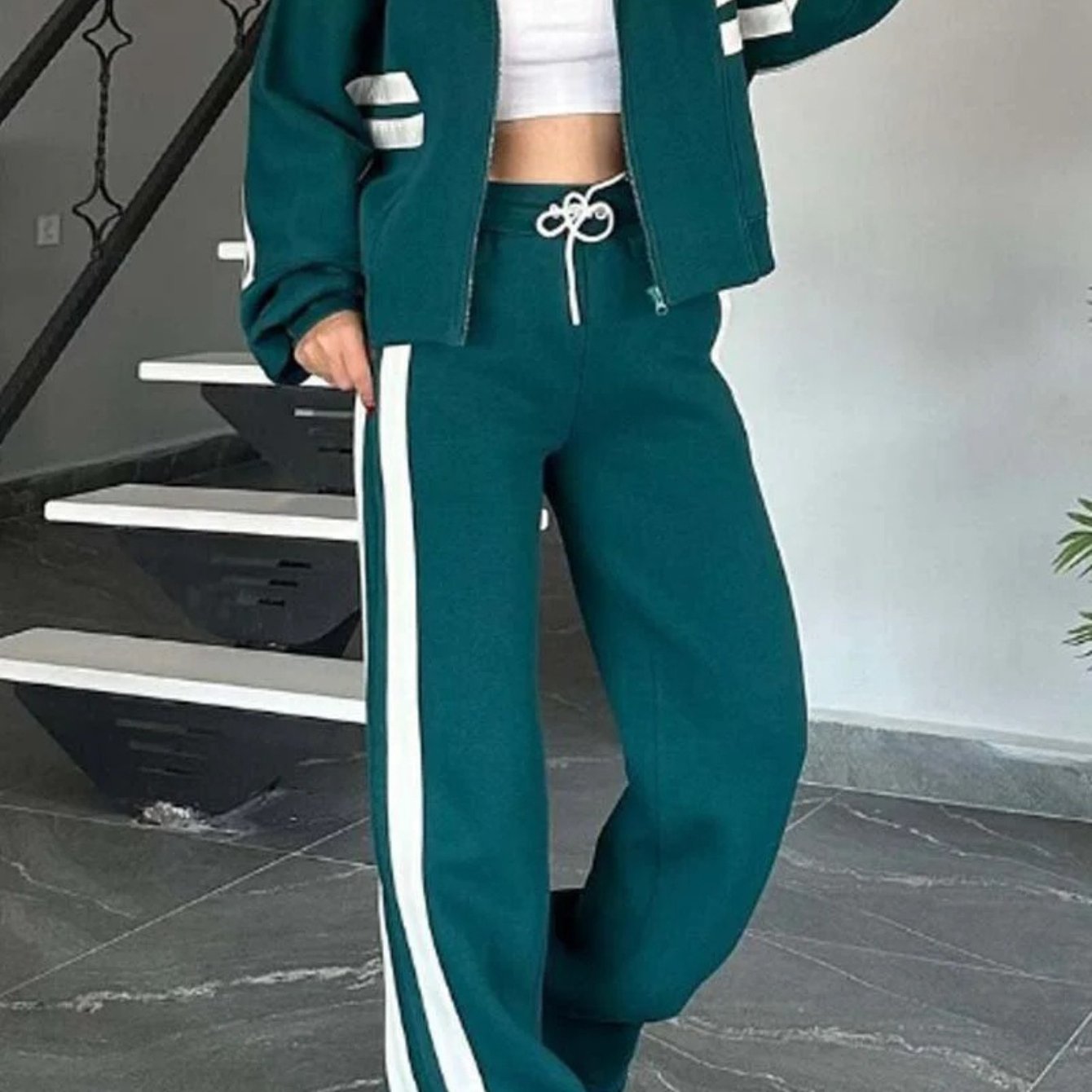 Striped Zipper Jacket and Pants Set