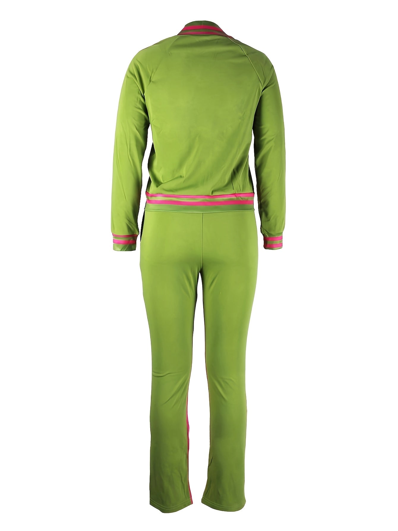 Women’s Pink & Green Zip-Up Jacket + Striped Bell Pants Set