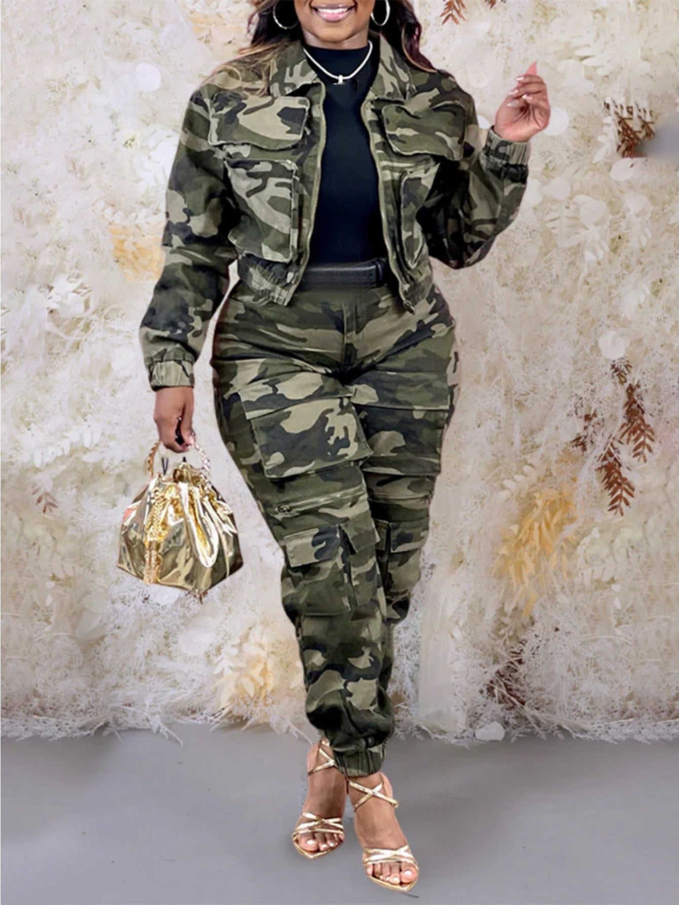 Army Green Cropped Utility Jacket & Tapered Jogger Pants Set