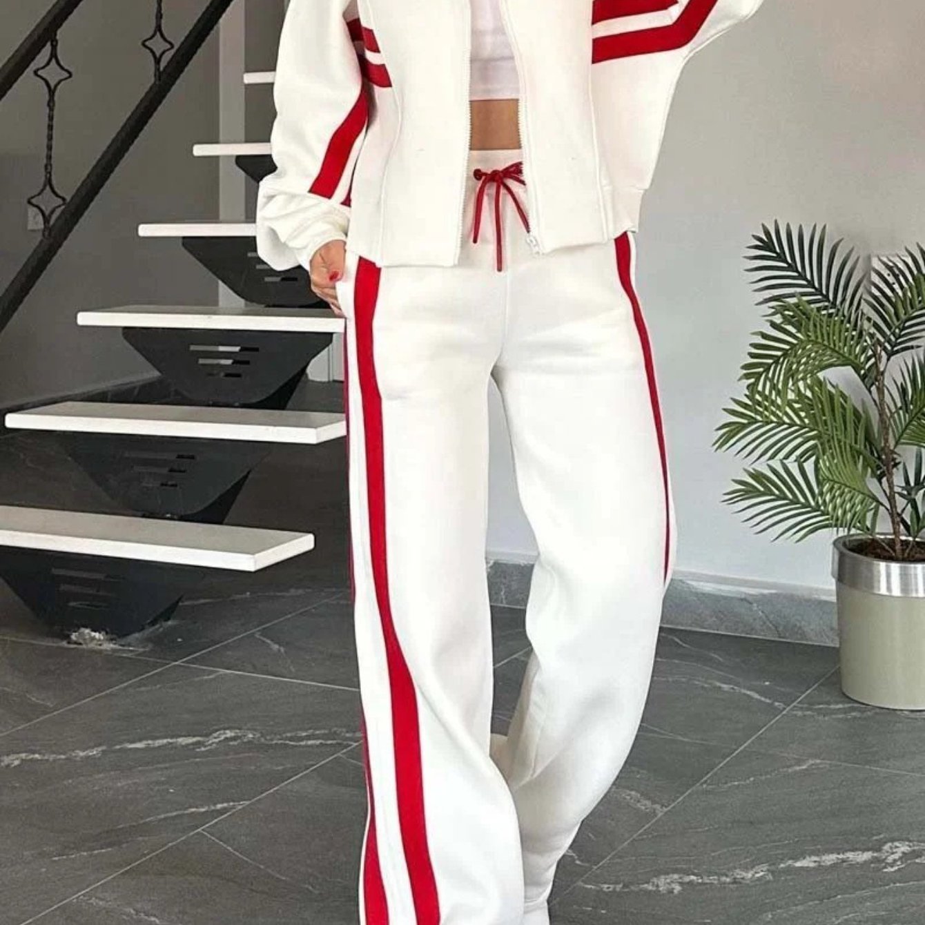 Striped Zipper Jacket and Pants Set