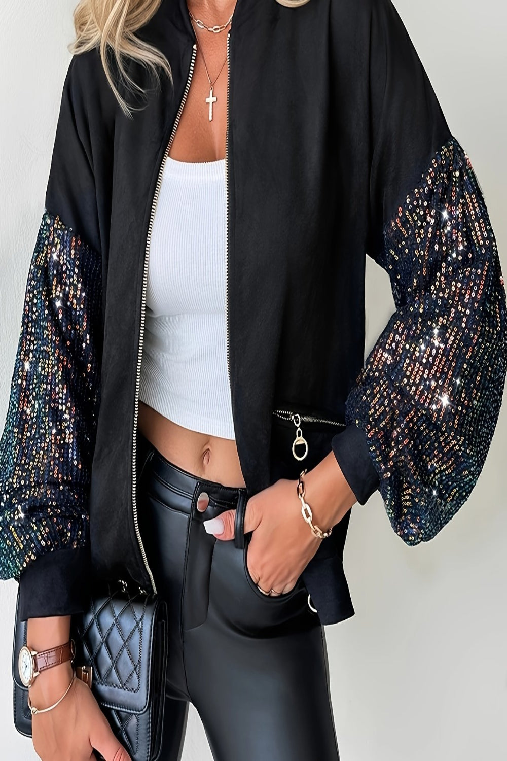 Midnight Spark Zipper Sweater – Cozy Comfort Meets Subtle Glam