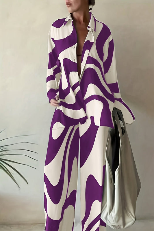 Bold Zebra Stripe Color Blocked Shirt & Trouser Set – Oversized, Stylish, Statement-Making