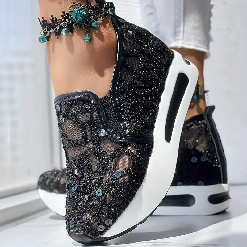 Abstract Print Wedge Sneakers Toshe Women's Fashions