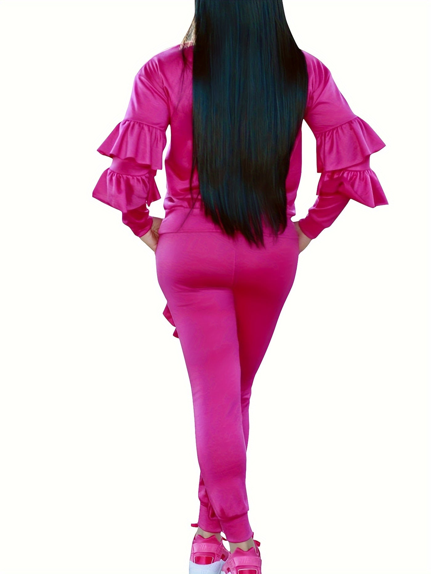 Ruffle-Sleeve Sweatshirt & Jogger Pants Tracksuit Set