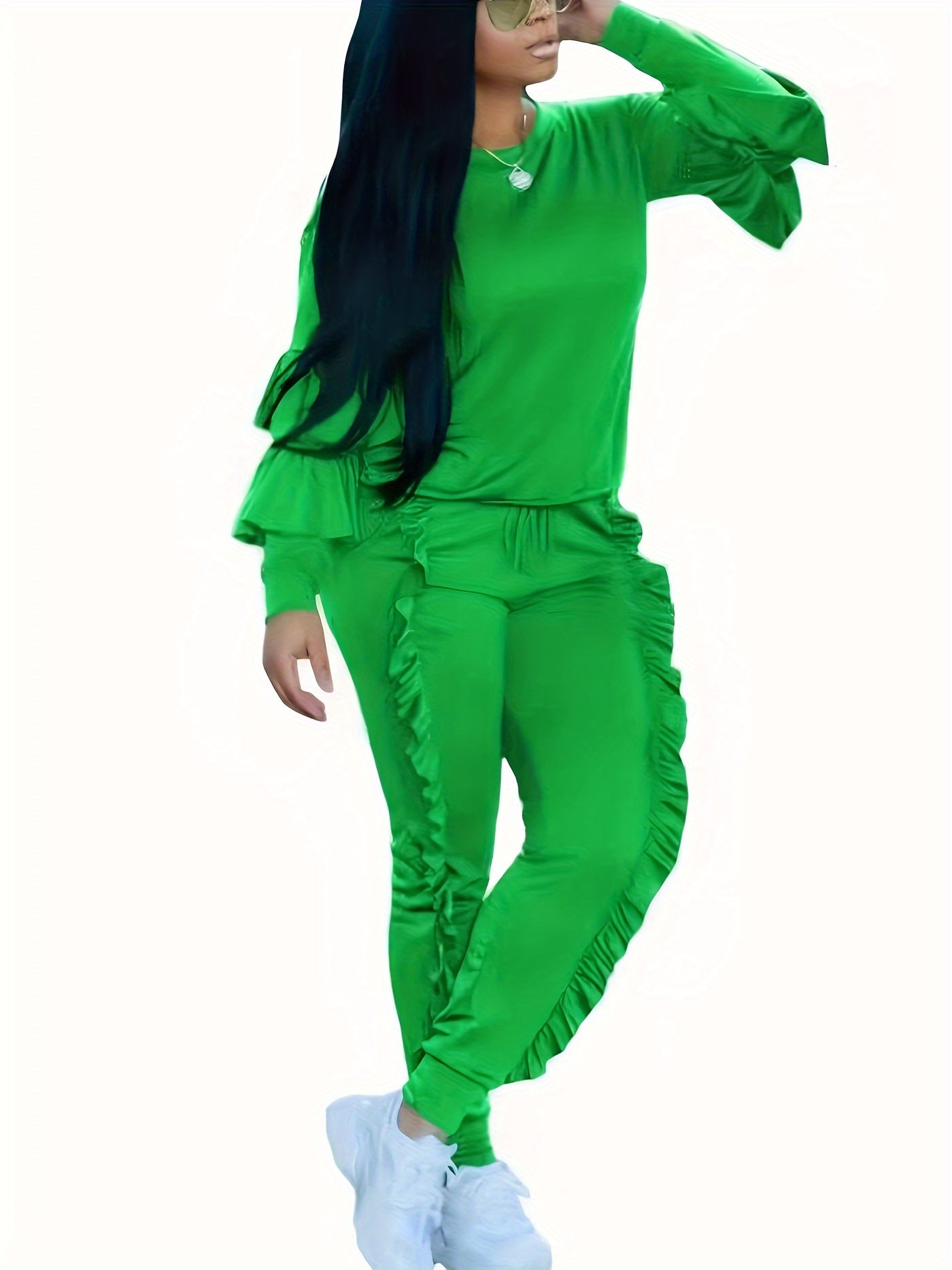 Ruffle-Sleeve Sweatshirt & Jogger Pants Tracksuit Set