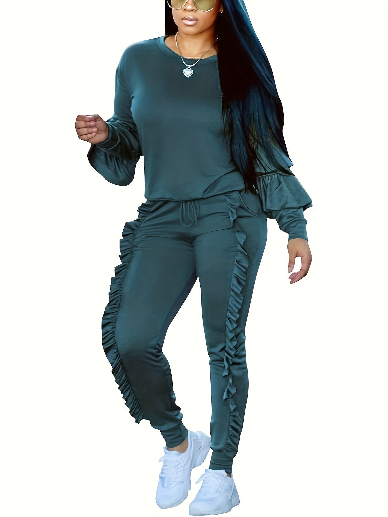 Ruffle-Sleeve Sweatshirt & Jogger Pants Tracksuit Set