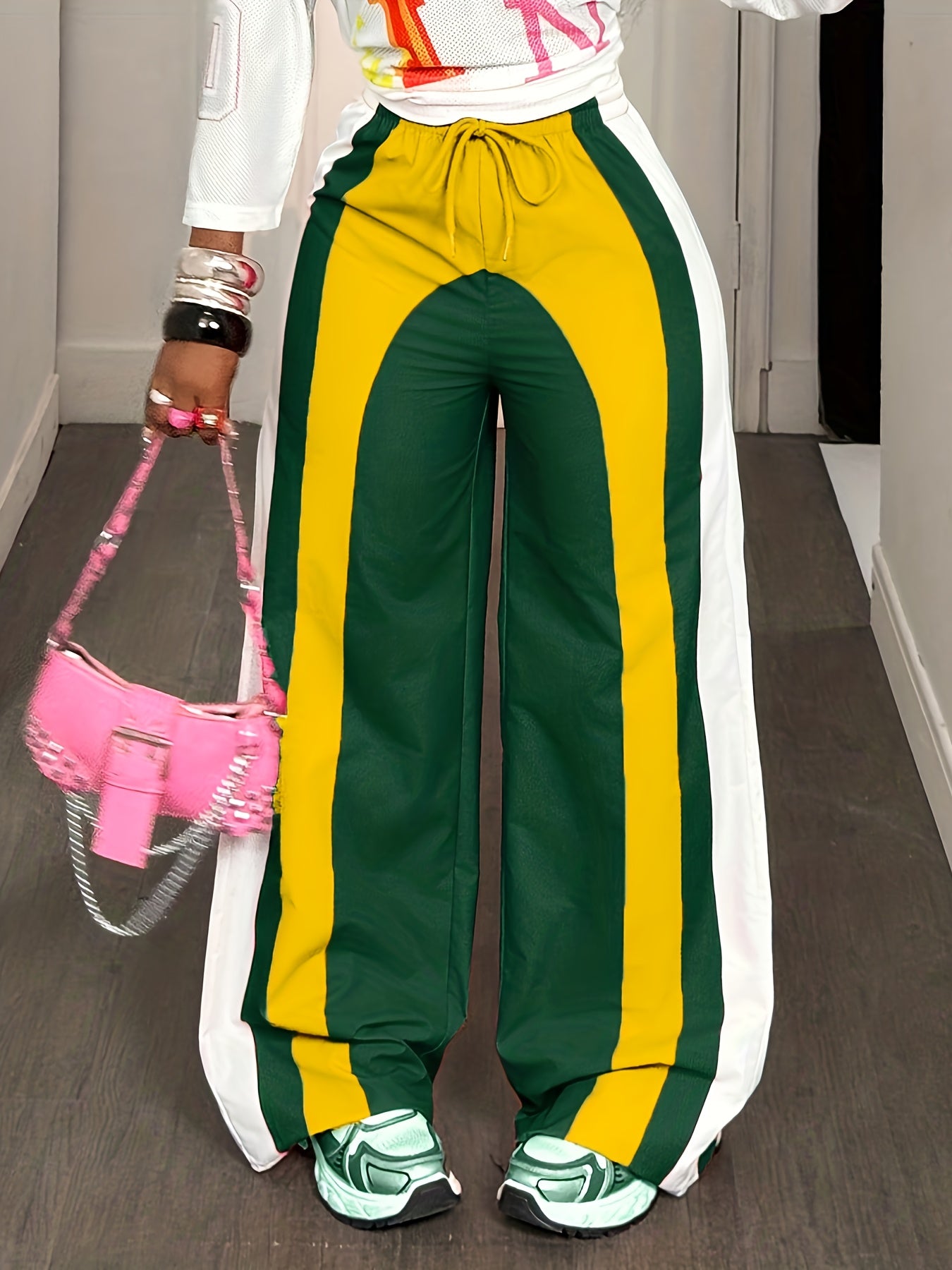 Color block Extra Wide Drawstring Pants
