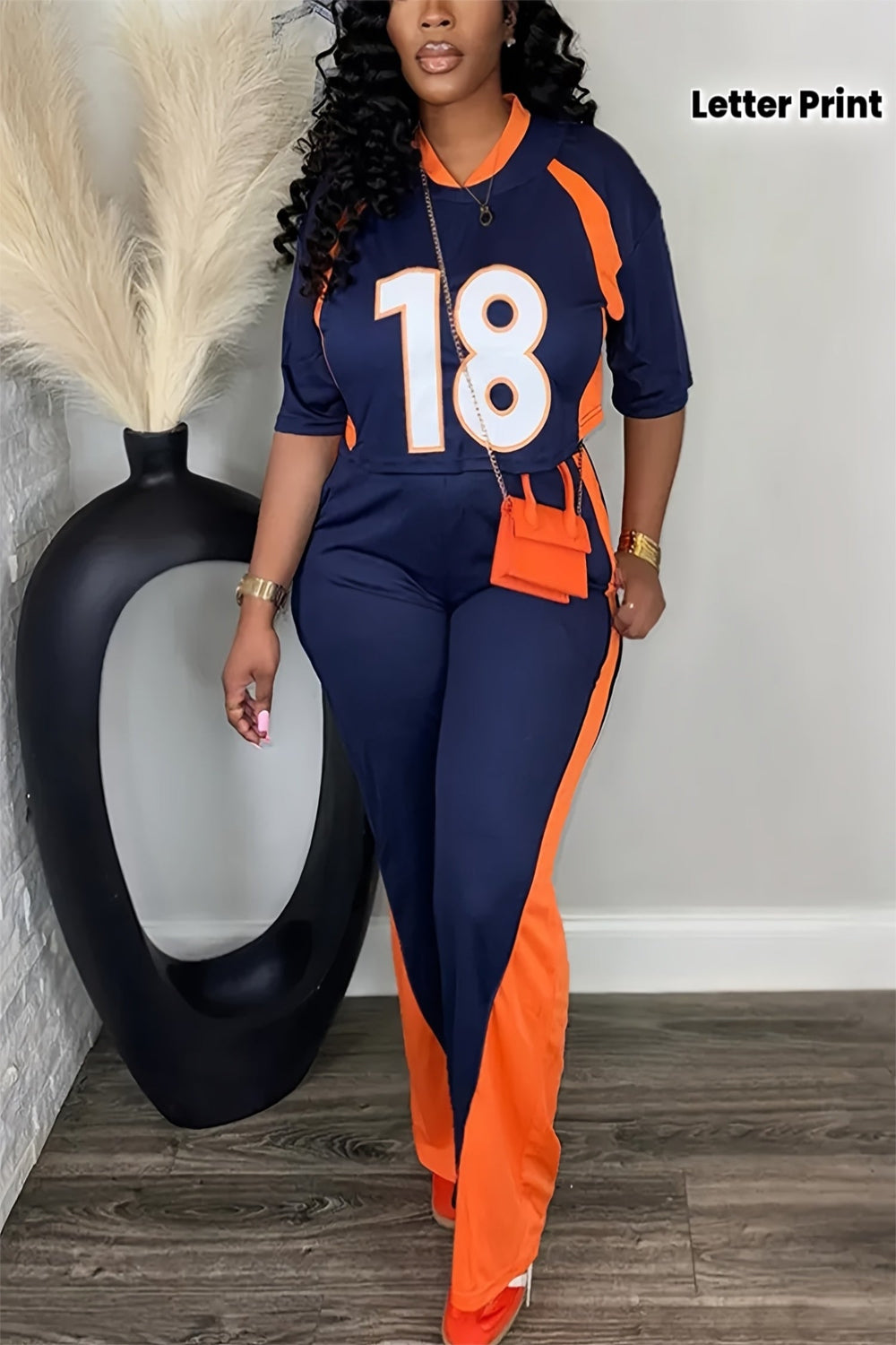 Sport Letter Print Short Sleeve Top & Colorblock Pants Set