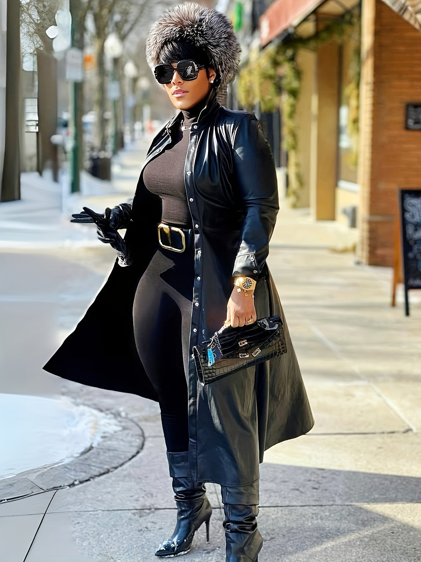 Faux Leather Long Trench Dress or Coat