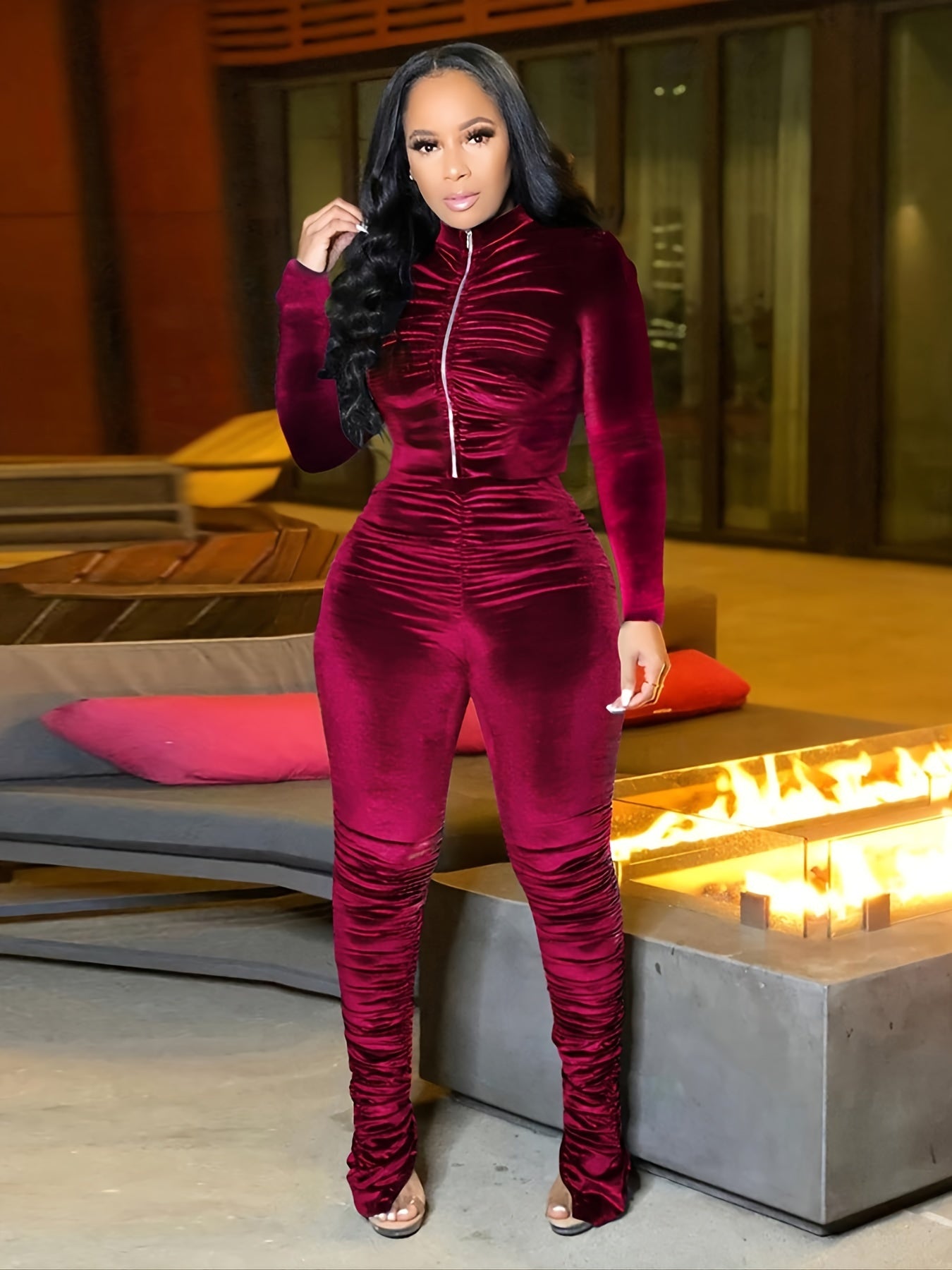 Cropped Zipper Jacket & Fleece Pants Lounge Set