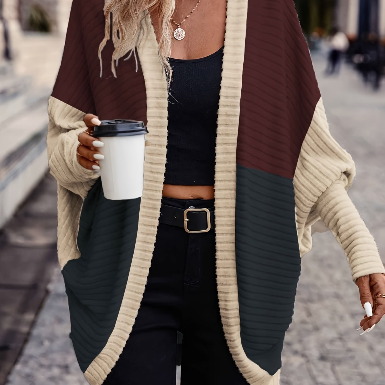 Color-Block Bat Wing Cardigan