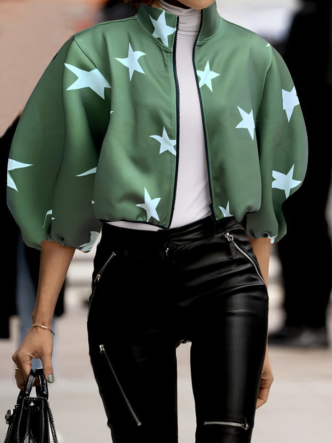 Color Block Stand Collar Zipper Jacket