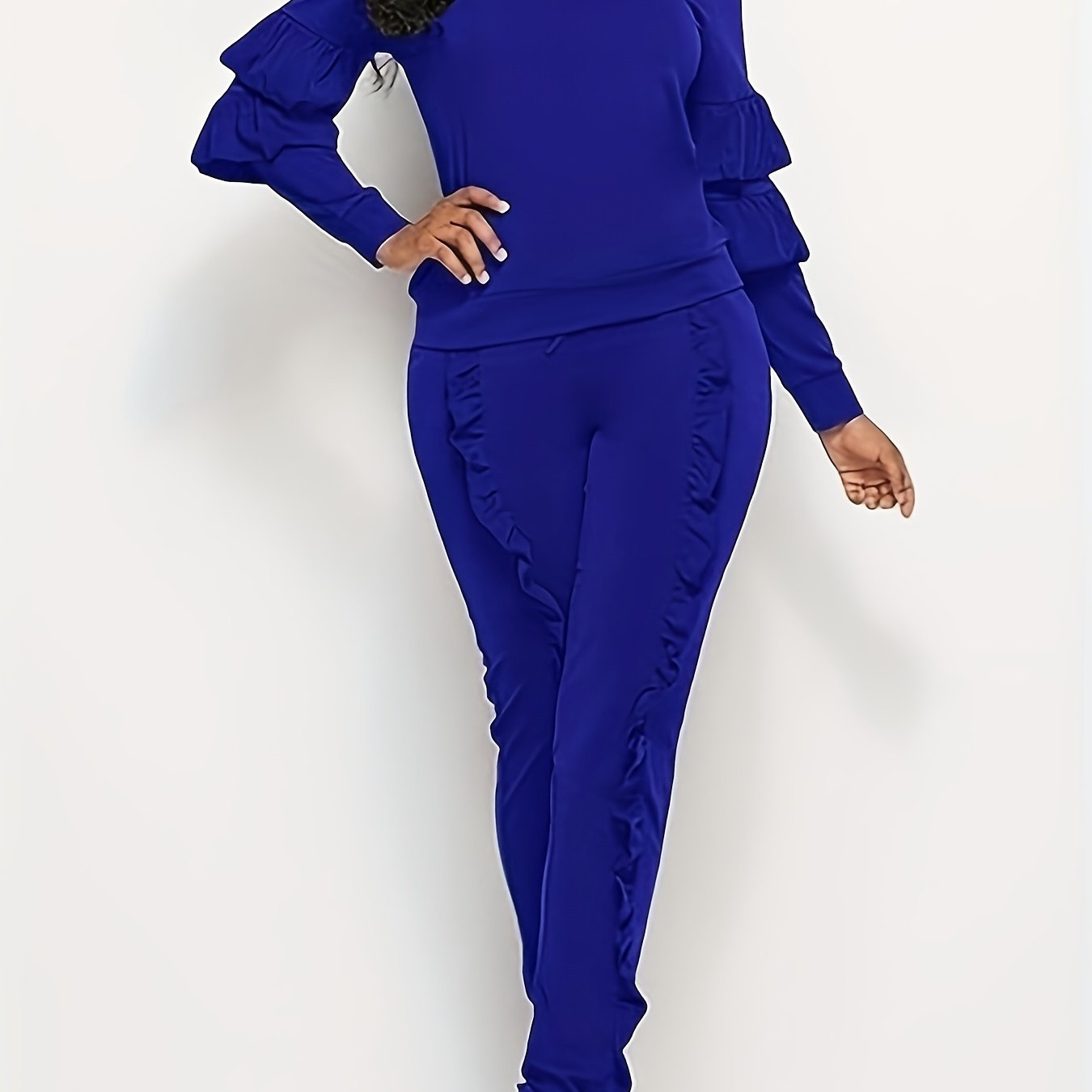Ruffle-Sleeve Sweatshirt & Jogger Pants Tracksuit Set