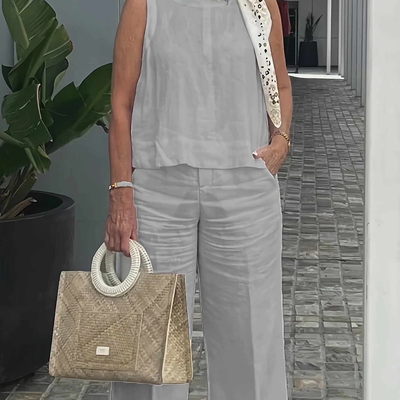 Chic Asymmetrical Top & High-Waist Wide-Leg Pants Set – 2-Piece Power Look