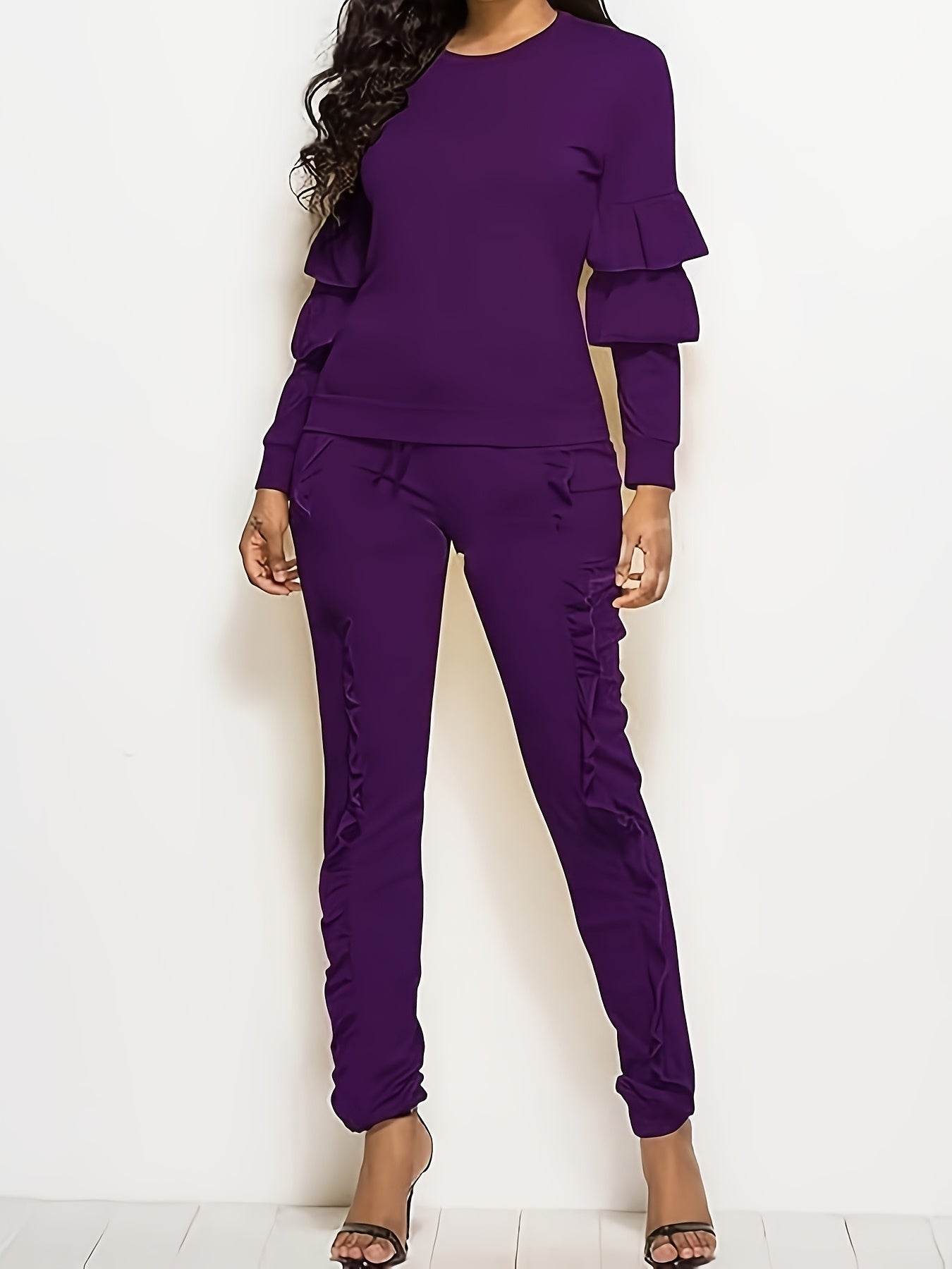 Ruffle-Sleeve Sweatshirt & Jogger Pants Tracksuit Set