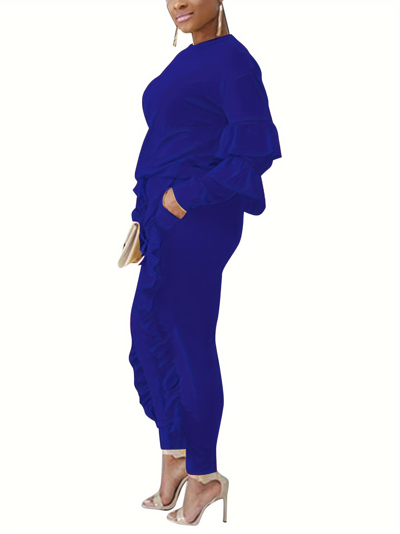Ruffle-Sleeve Sweatshirt & Jogger Pants Tracksuit Set