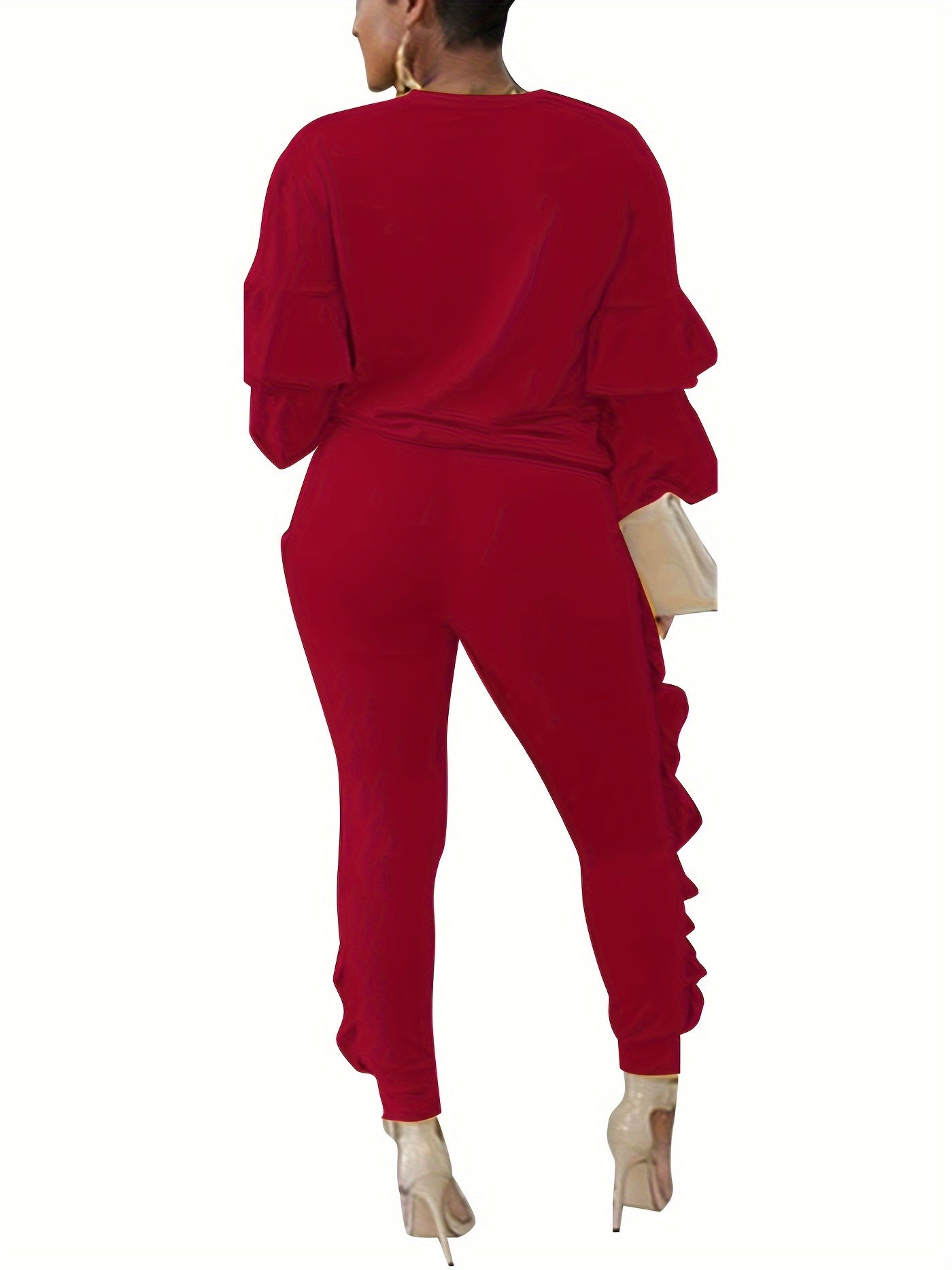 Ruffle-Sleeve Sweatshirt & Jogger Pants Tracksuit Set