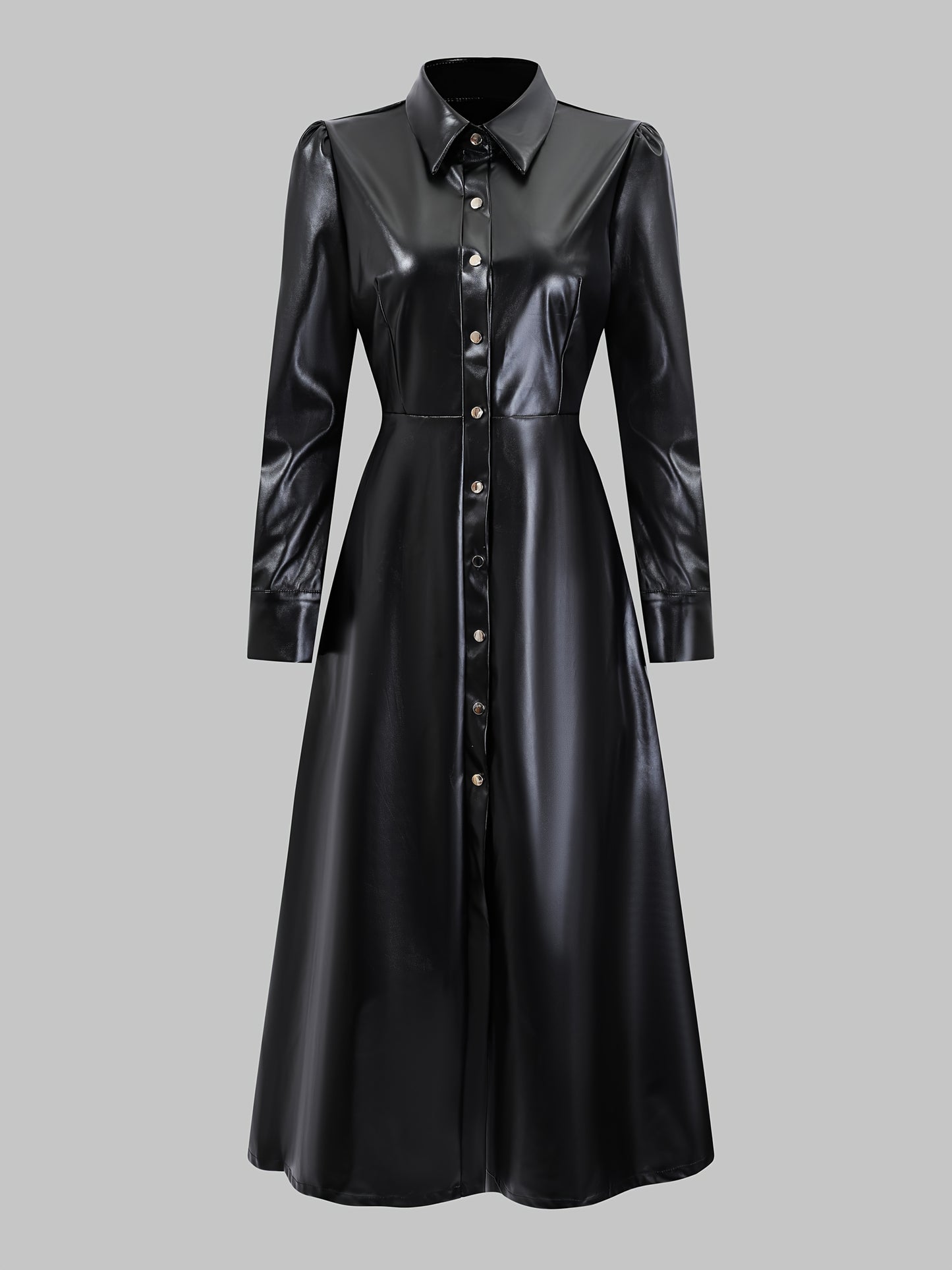 Faux Leather Long Trench Dress or Coat