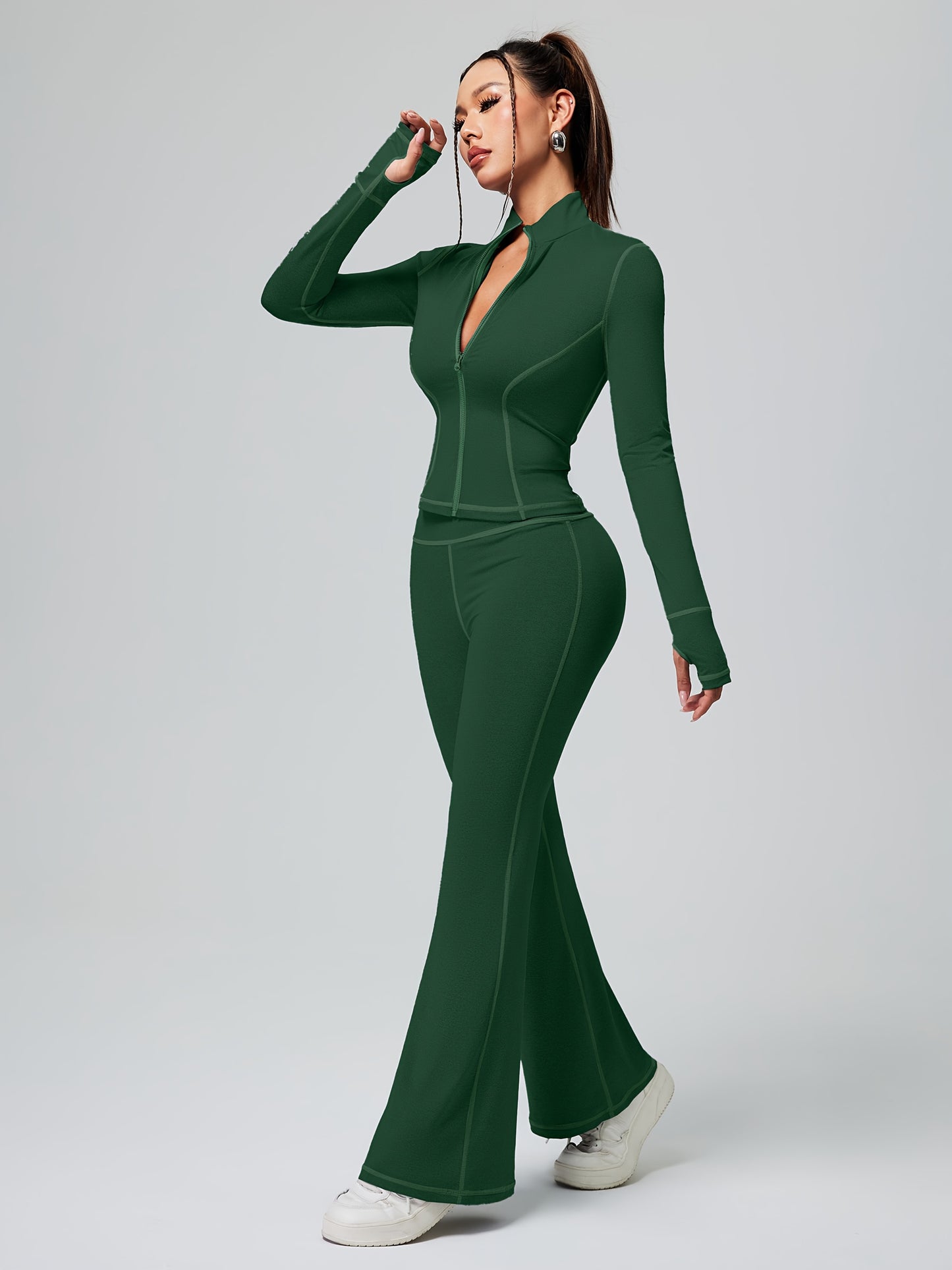 Fitted Sports Jacket & High-Waisted Flared Pants Set