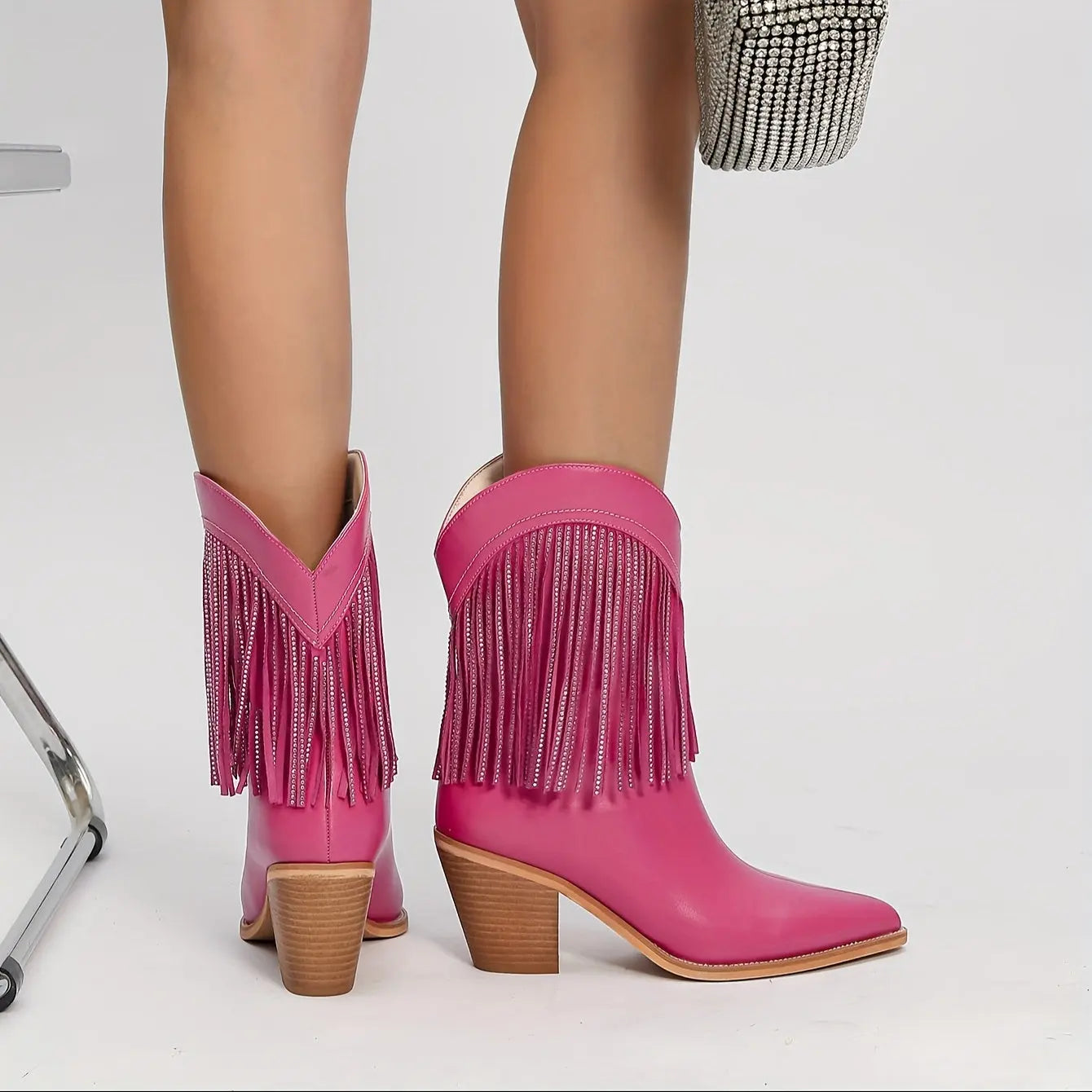Rhinestone Crystal Fringe Western Boots Toshe Women's Fashions