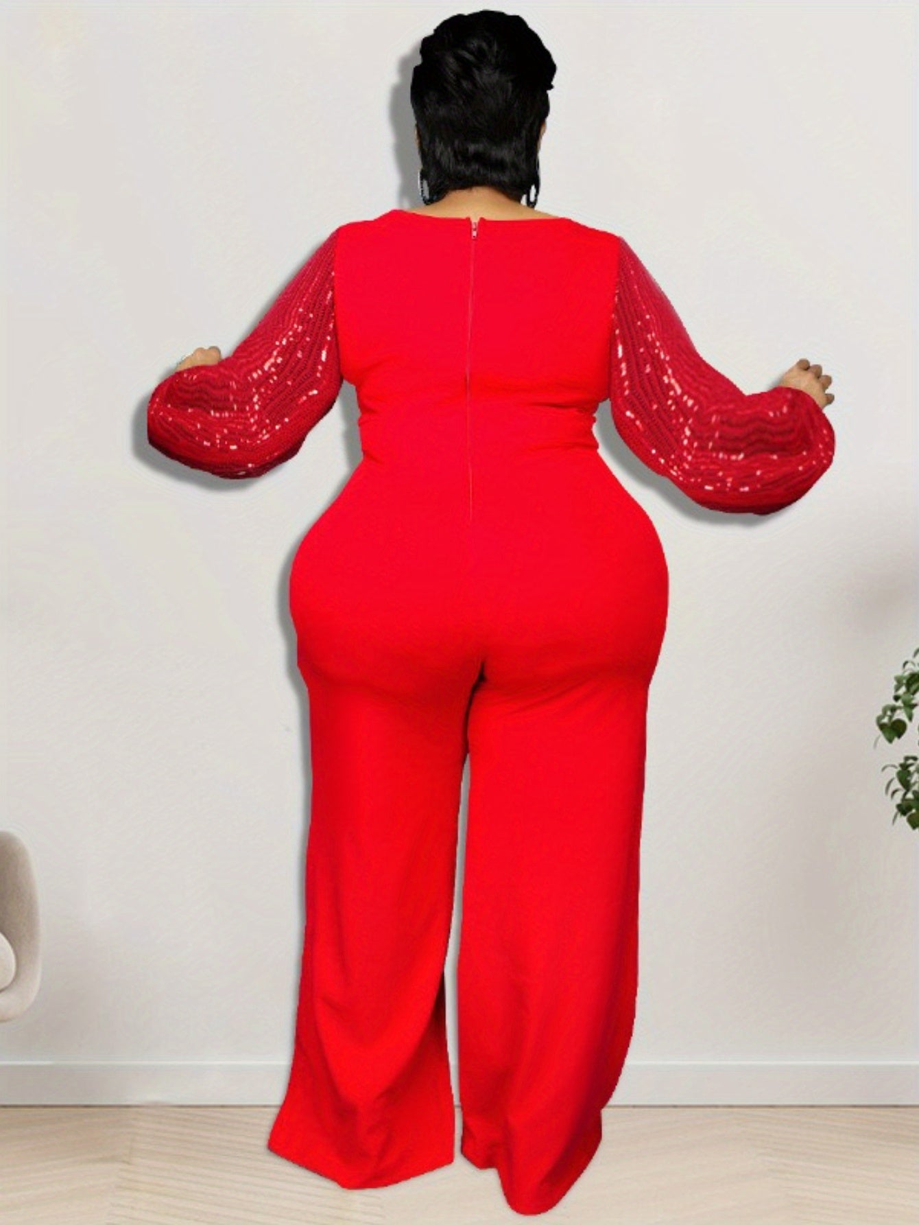 Elegant Sequin Sleeve Jumpsuit – Black One-Piece for Evening Glam