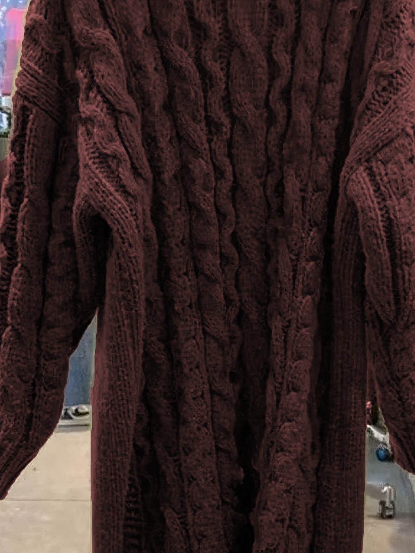 Crimson Turtleneck Cable-Knit Sweater Dress with Side Slit – Cozy Elegant Midi Dress