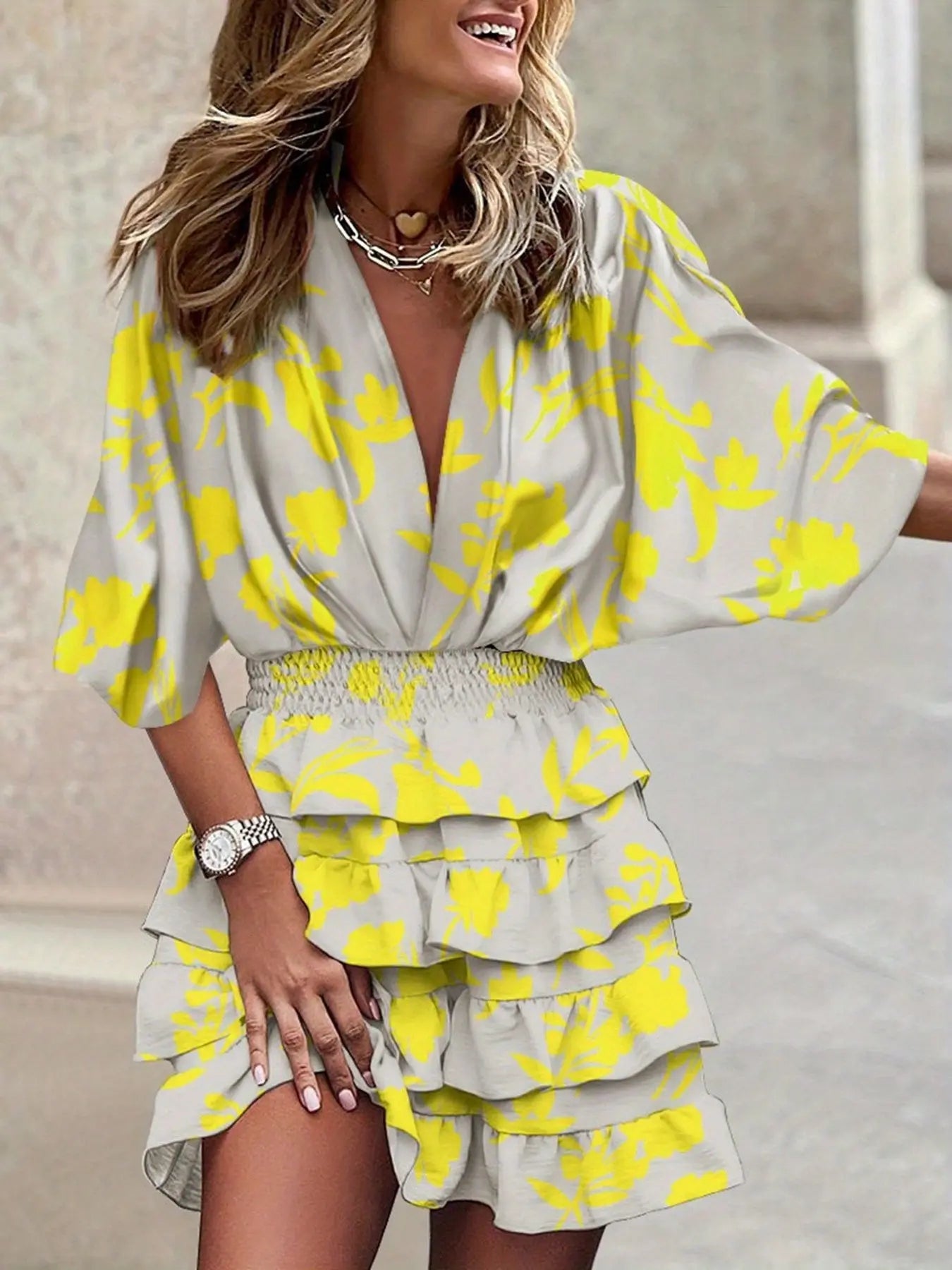 Bohemian Print High Waist Mini Dress Toshe Women's Fashions