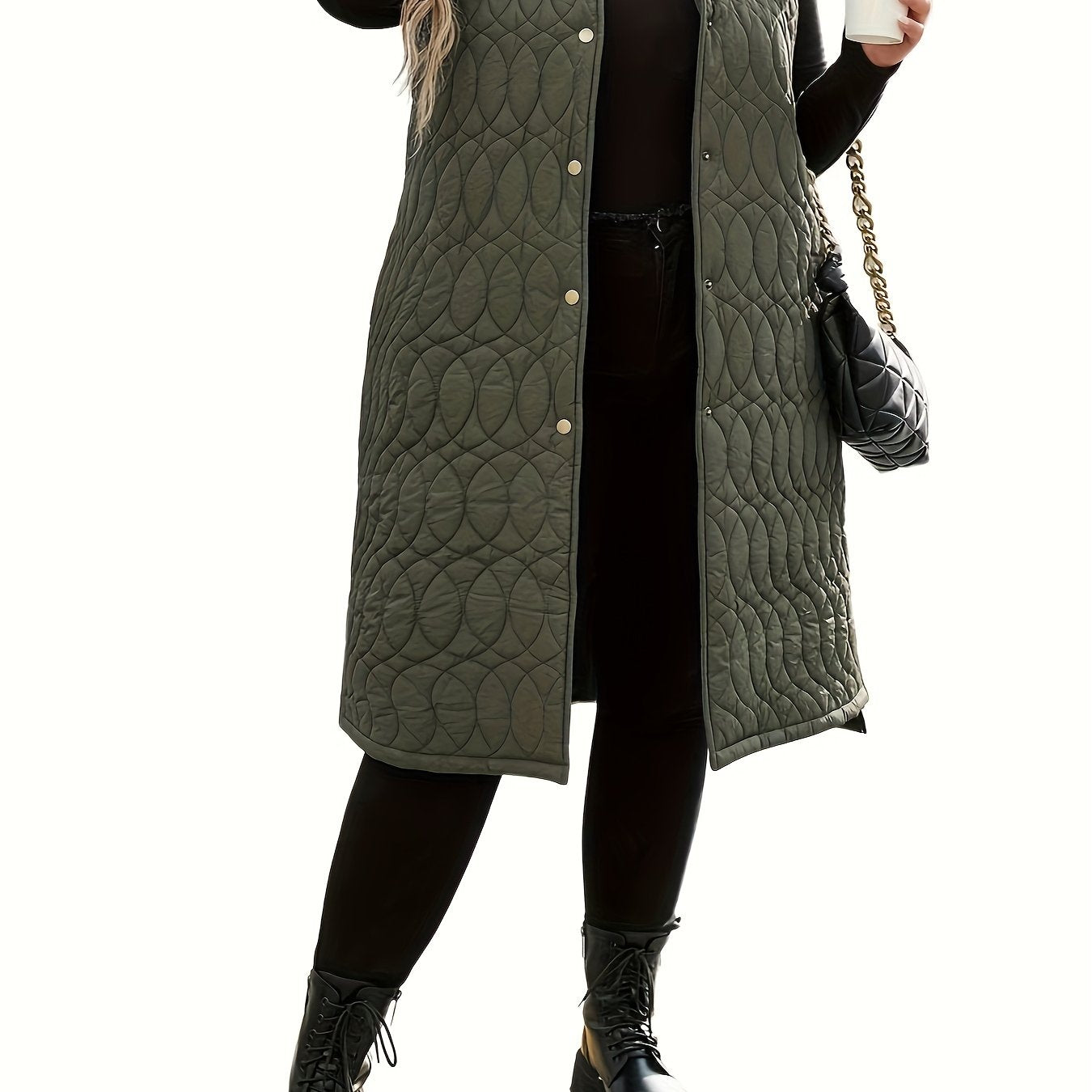 Quilted Army Green Sleeveless Vest