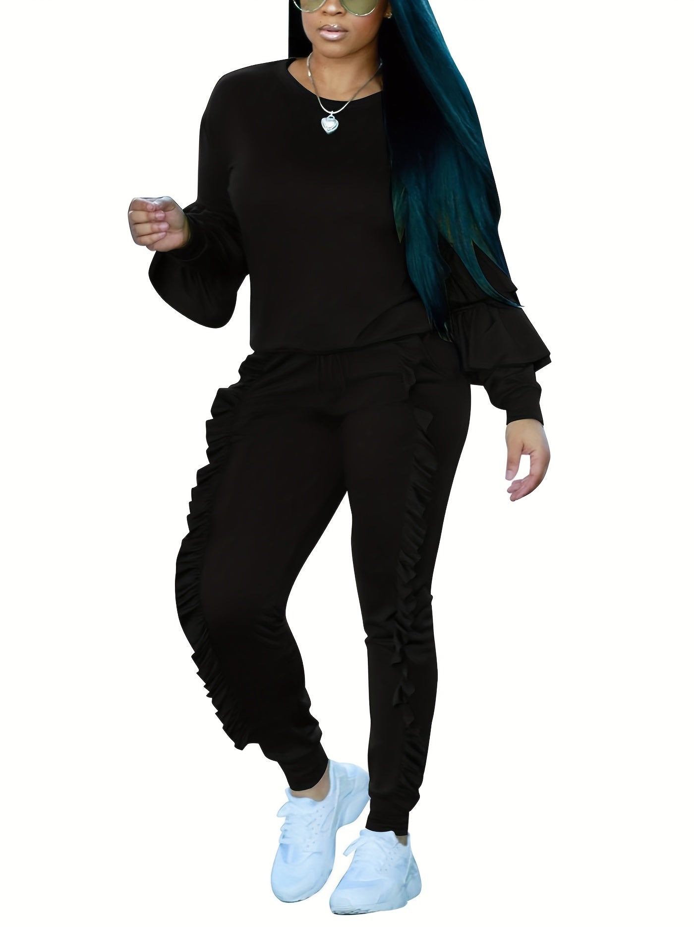 Ruffle-Sleeve Sweatshirt & Jogger Pants Tracksuit Set