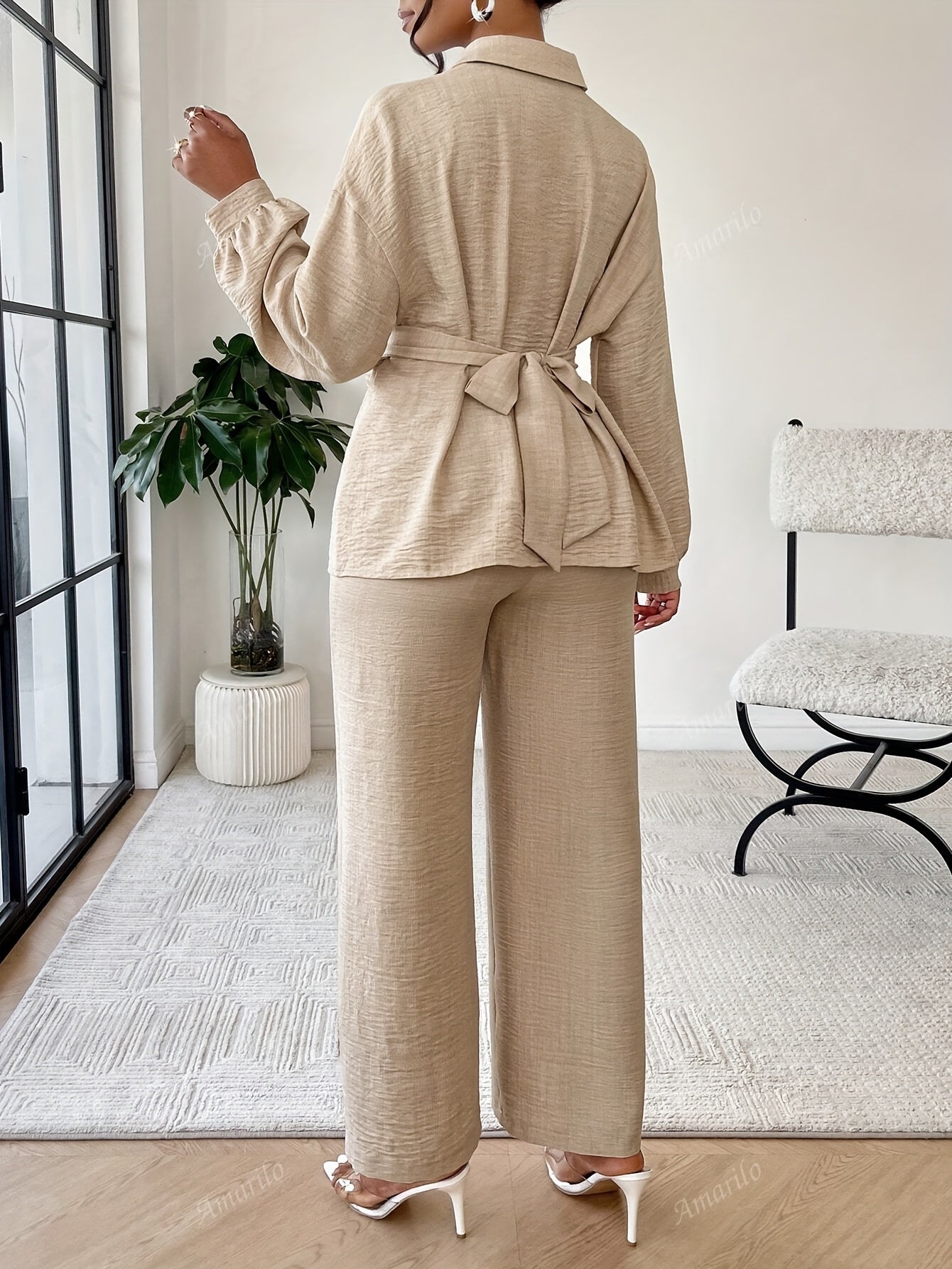 Double Layered Wrap Top and Capri Wide Leg Pants Set
