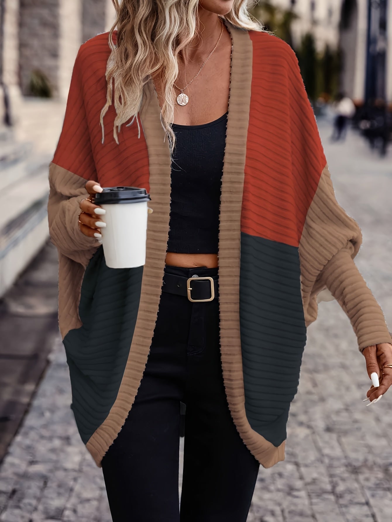 Color-Block Bat Wing Cardigan