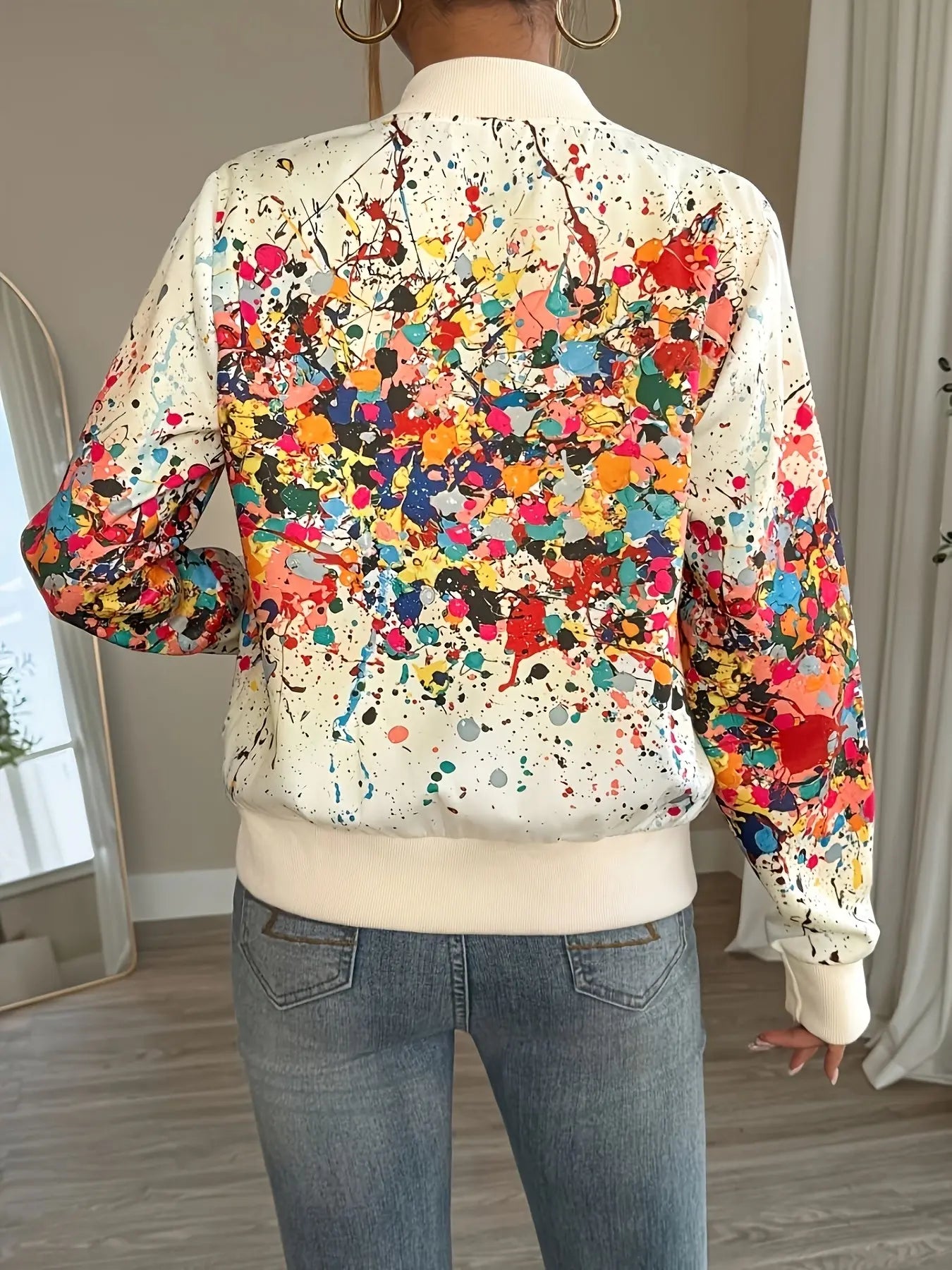 Splash Paint Print Zipper Jacket Toshe Women's Fashions