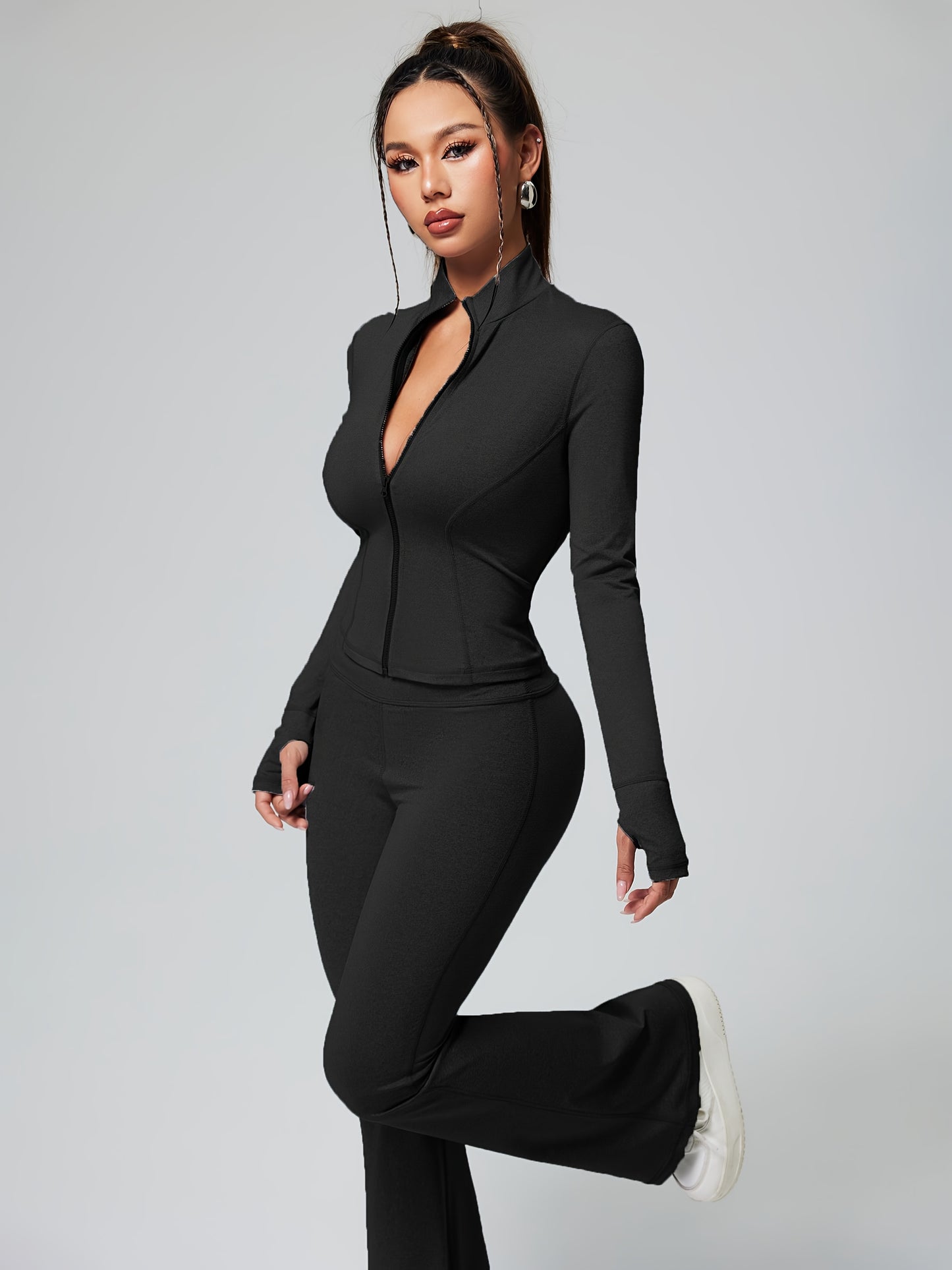 Fitted Sports Jacket & High-Waisted Flared Pants Set