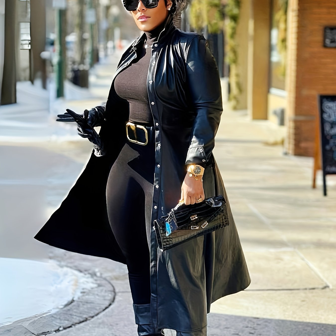 Faux Leather Long Trench Dress or Coat
