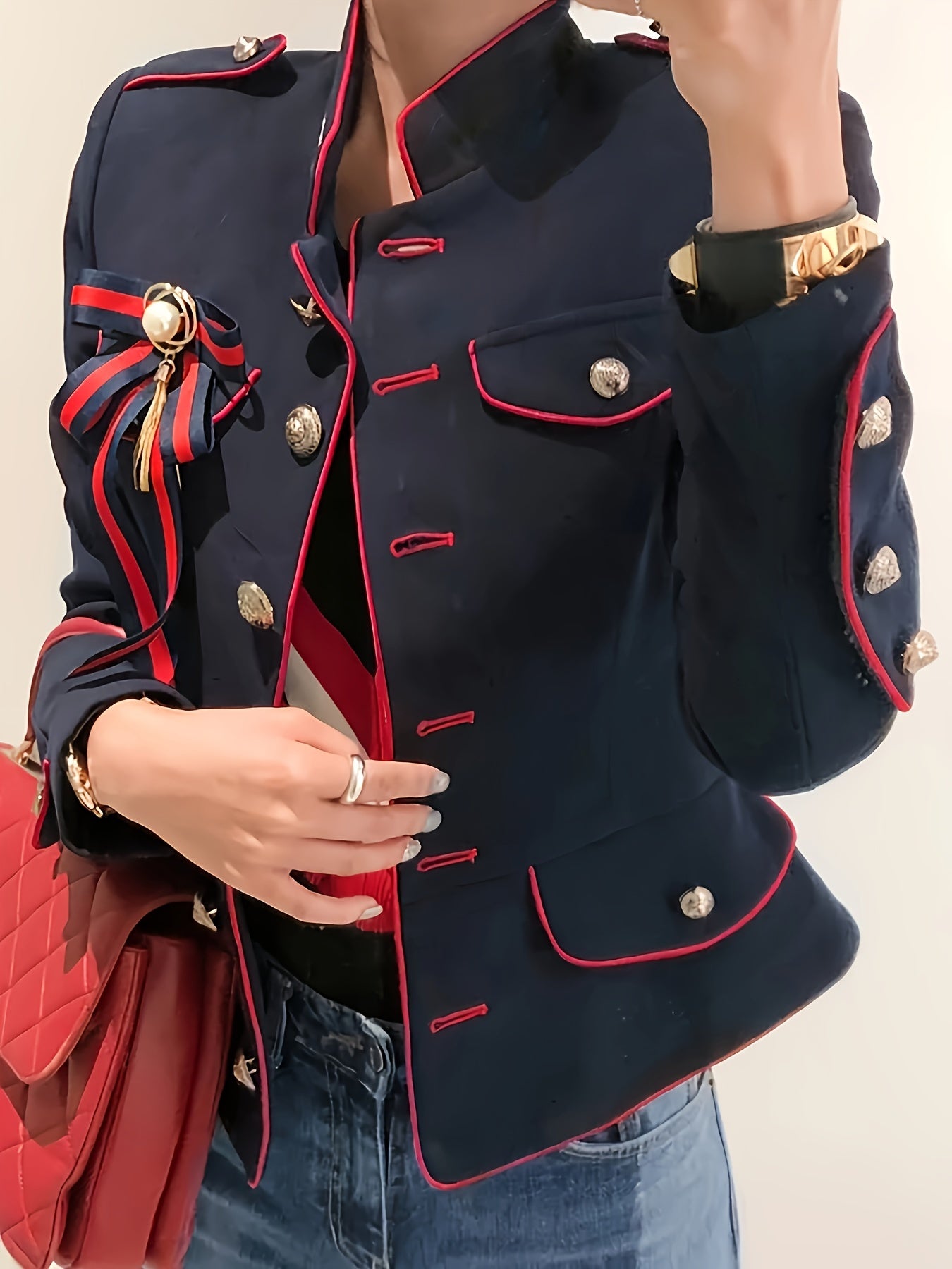Elegant Slim Fit Jacket – Long Sleeve, Bowknot Detail, Solid Color Lightweight Coat