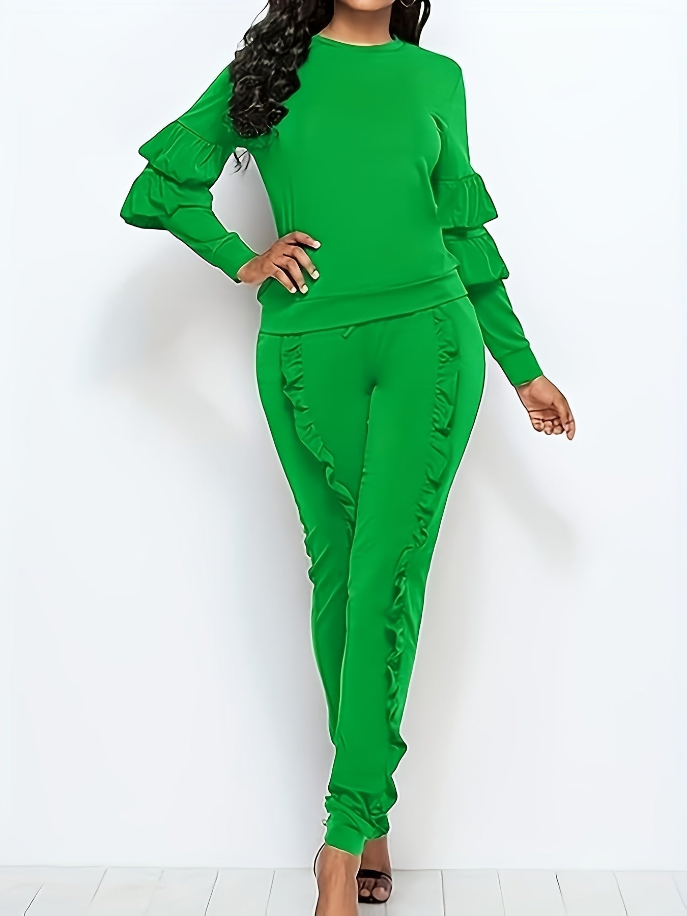 Ruffle-Sleeve Sweatshirt & Jogger Pants Tracksuit Set