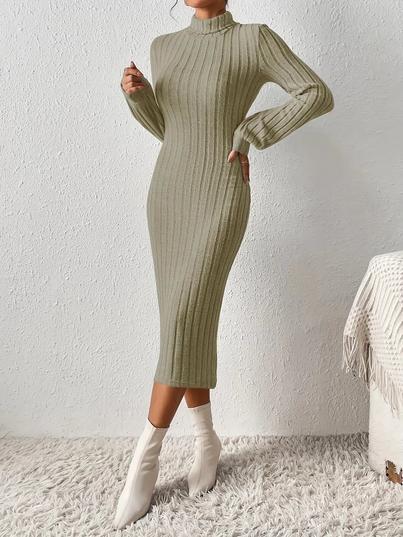 Elegant Long-Sleeve Turtleneck Bodycon Dress Temu