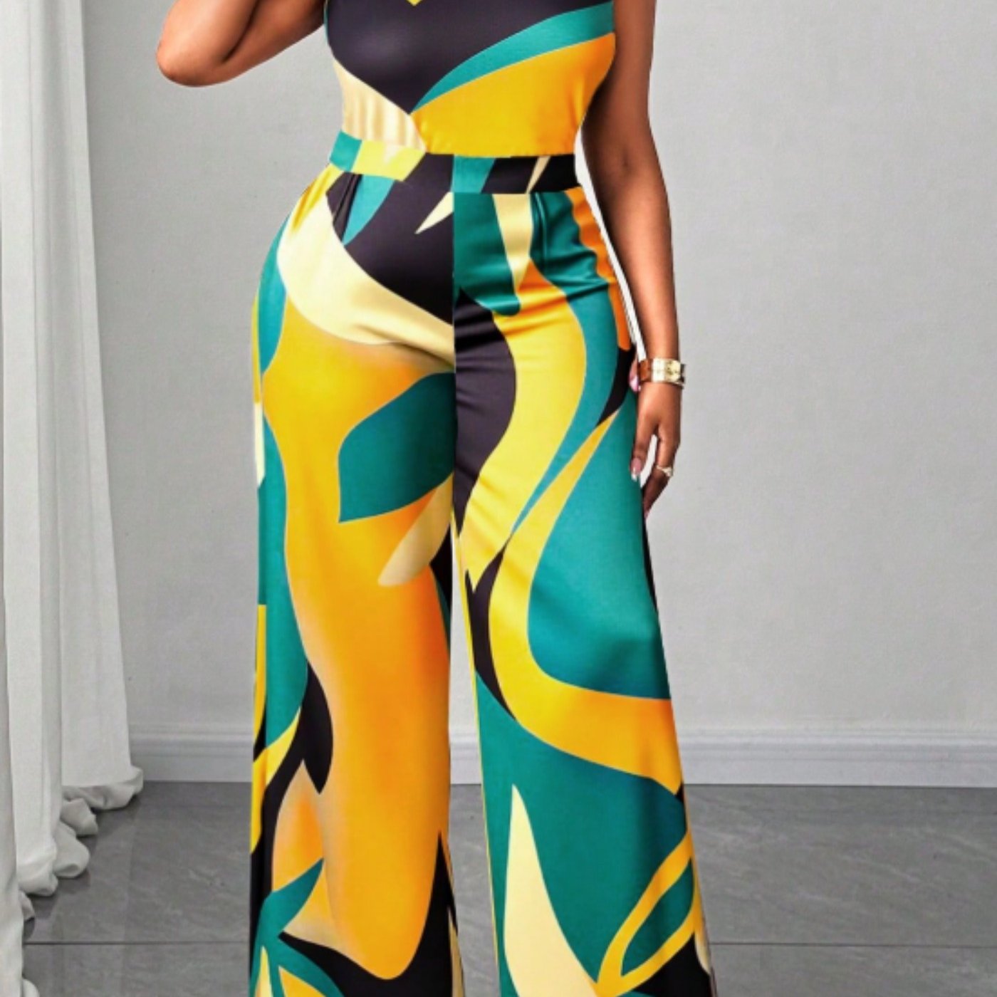 Bright Green Printed Sleeveless Jumpsuit – Bold, Breezy & Confident